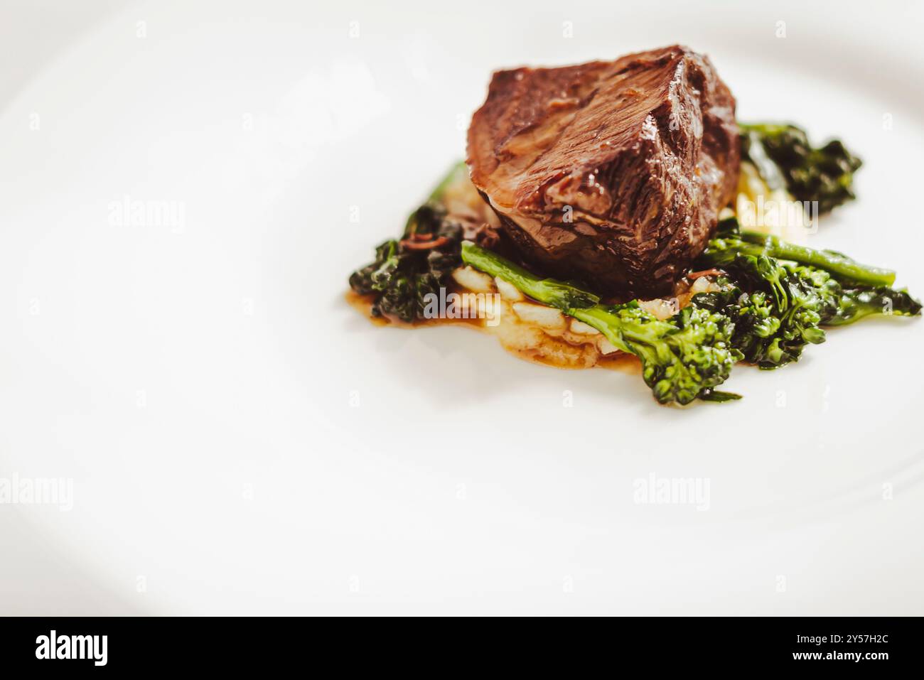 Le 'brasato al Barolo' est un précieux bœuf rôti braisé typique de la région du Piémont, dans le nord-ouest de l'italie. Ici dans un placage gourmand. Banque D'Images