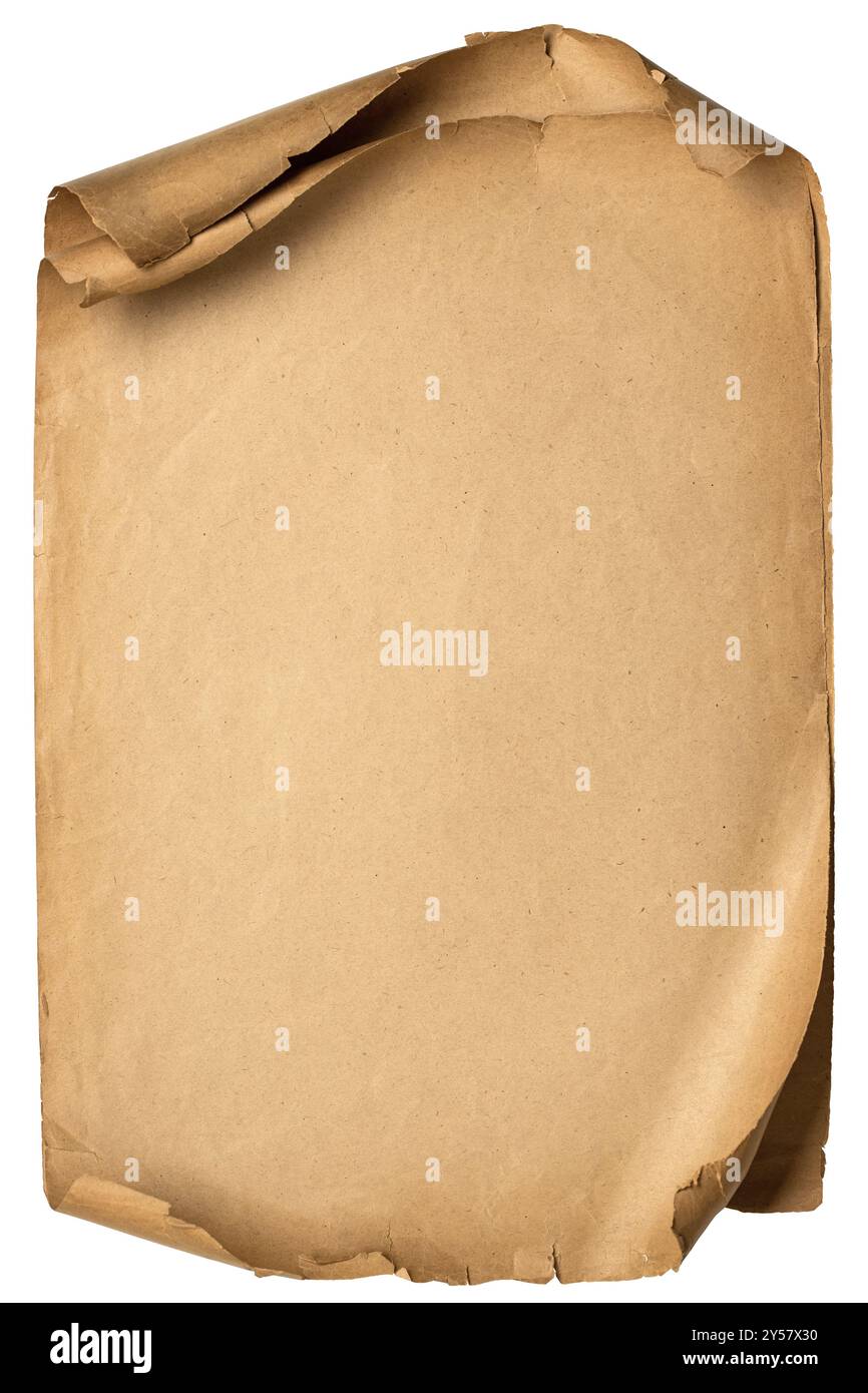 rouleau de papier vintage isolé sur blanc, grunge la texture papyrus comme arrière-plan Banque D'Images