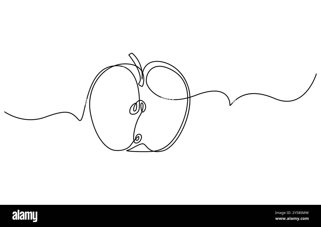 Un simple dessin de ligne continue d'une pomme sur un fond blanc uniforme, dessin d'art continu d'une seule ligne d'icône de pommes vecteur de nourriture organique Illustration de Vecteur
