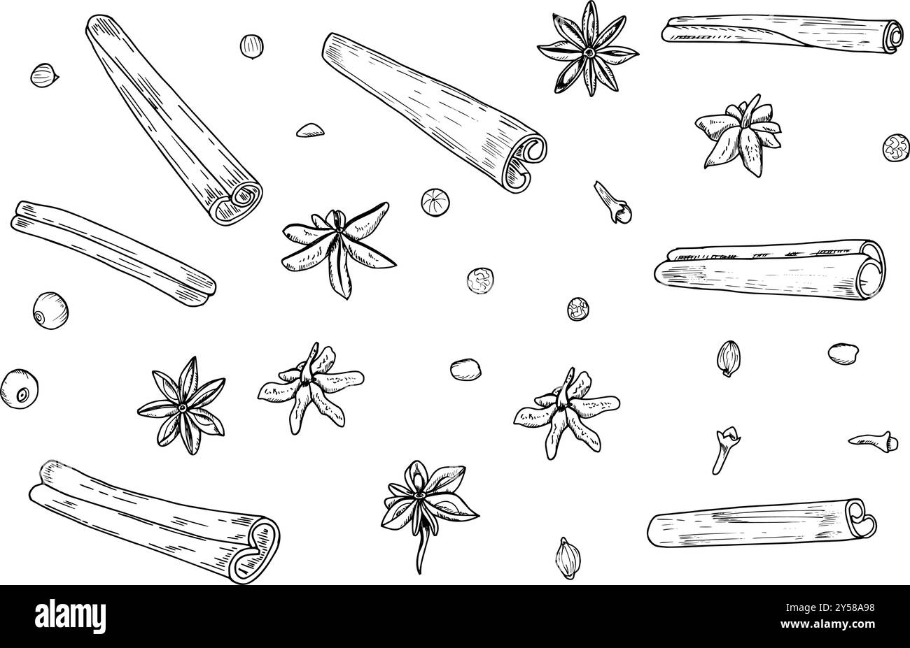Bâtonnets de cannelle, argousier, clous de girofle, anis étoilés. Illustration botanique aquarelle pour la conception d'invitation, cartes, affiches publicitaires, étiquette Illustration de Vecteur