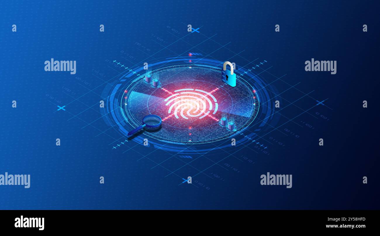 Digital Forensics concept - processus d'analyse de preuves numériques à partir de dispositifs électroniques pour enquêter sur les cybercrimes ou les incidents - illustration 3D. Banque D'Images