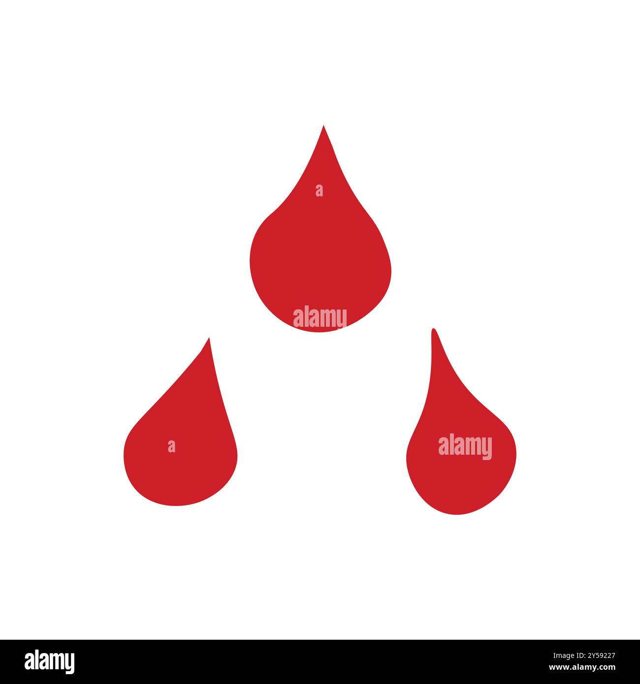 Trois gouttes de sang rouge en disposition triangulaire, symbolisant le don de sang ou les soins médicaux Illustration de Vecteur