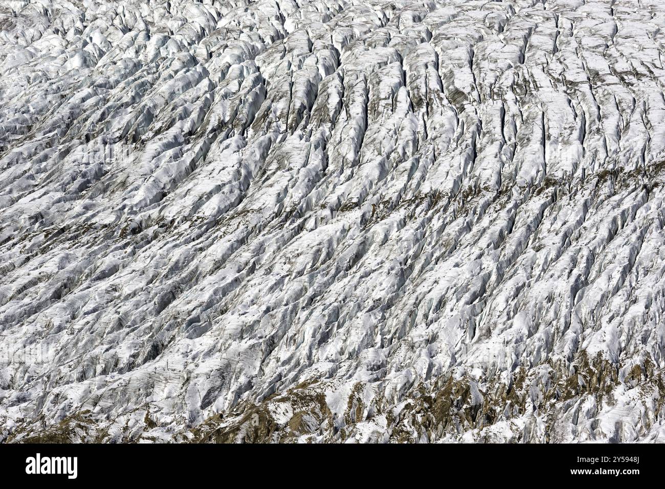 Vue détaillée de la structure du glacier d'Aletsch, glacier, langue du glacier, histoire géologique, glace éternelle, climat, changement climatique, recherche, sc Banque D'Images