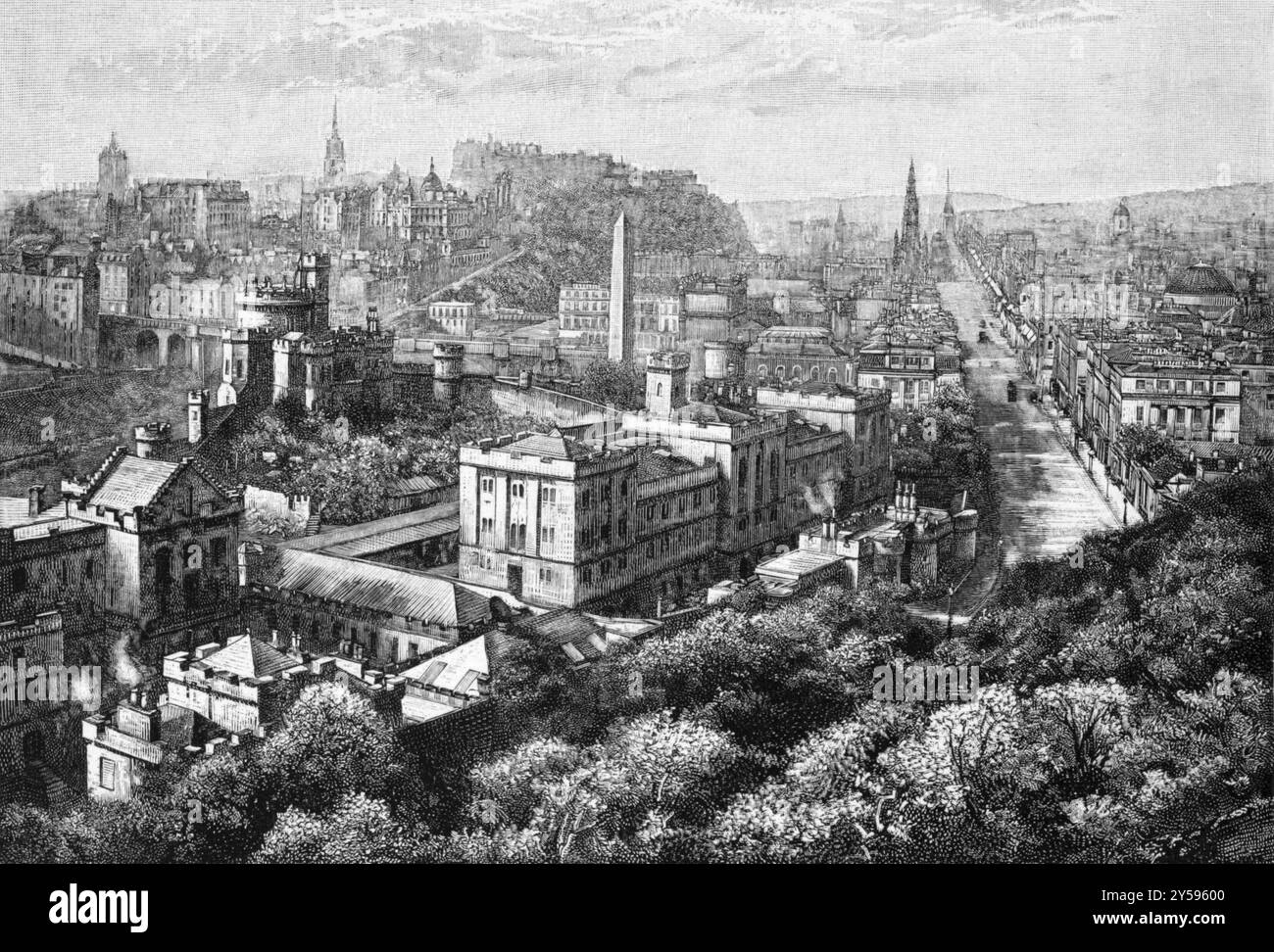 Édimbourg de Calton Hill sur gravure des années 1800 Banque D'Images