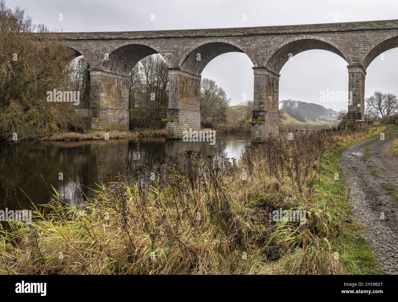 Roxburgh Viaduct au-dessus de Teviot à la suite du retrait temporaire de la passerelle, frontières écossaises, Royaume-Uni Banque D'Images