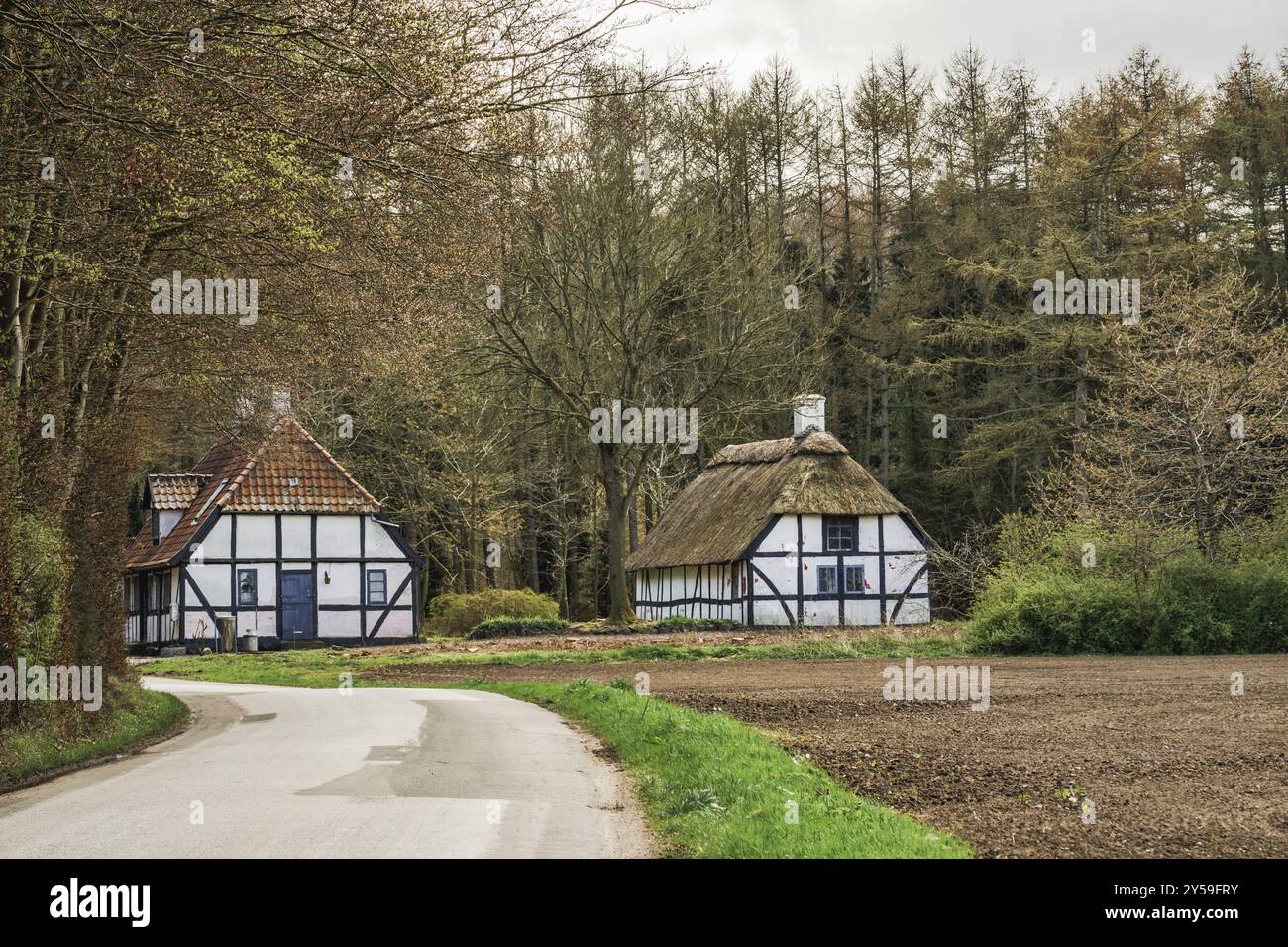 Maisons anciennes à la campagne à Langeland, Danemark, Europe Banque D'Images