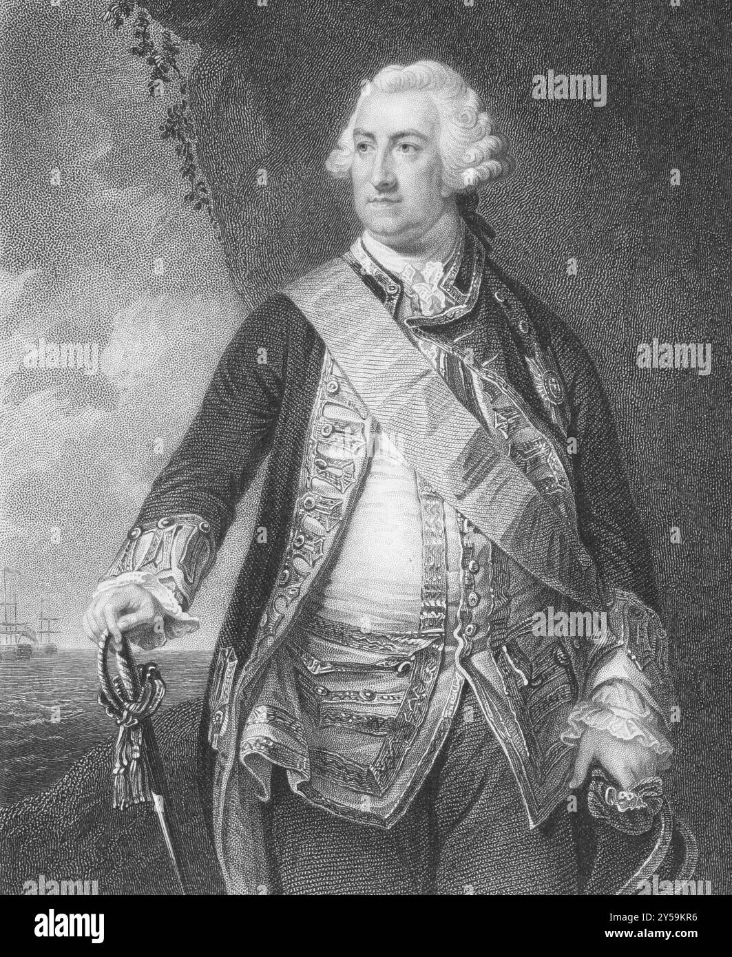 Amiral Edward Hawke, 1er baron Hawke (1705-1781) sur gravure des années 1800 Officier de la Royal Navy. Gravé par W. Holl et publié par J. Tallis Banque D'Images