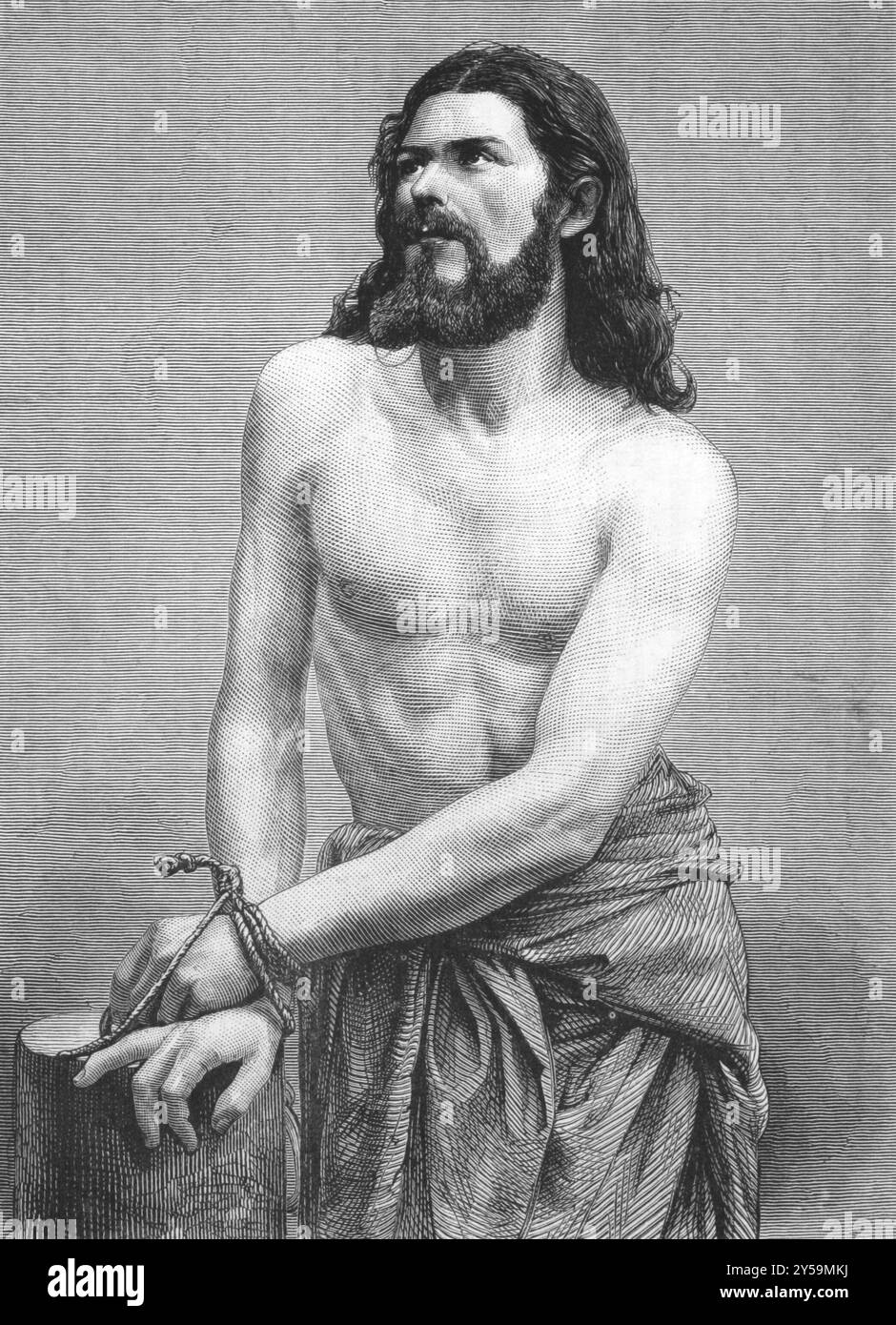 Jésus-Christ sur gravure des années 1800 Interprétée par Joseph Mair dans la pièce de passion Oberammergau. Publié dans The Graphic en 1870 Banque D'Images