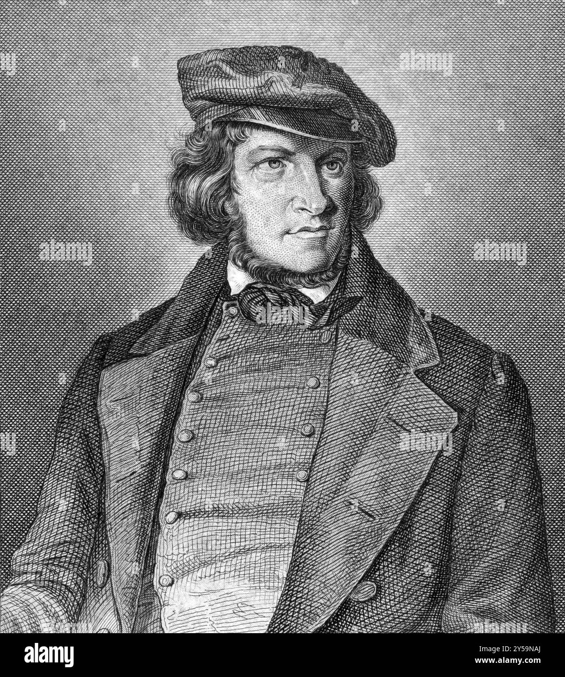 August Heinrich Hoffmann von Fallersleben (1798-1874) sur gravure de 1859. Poète allemand. Gravé par un artiste inconnu et publié dans Meyers Konversa Banque D'Images