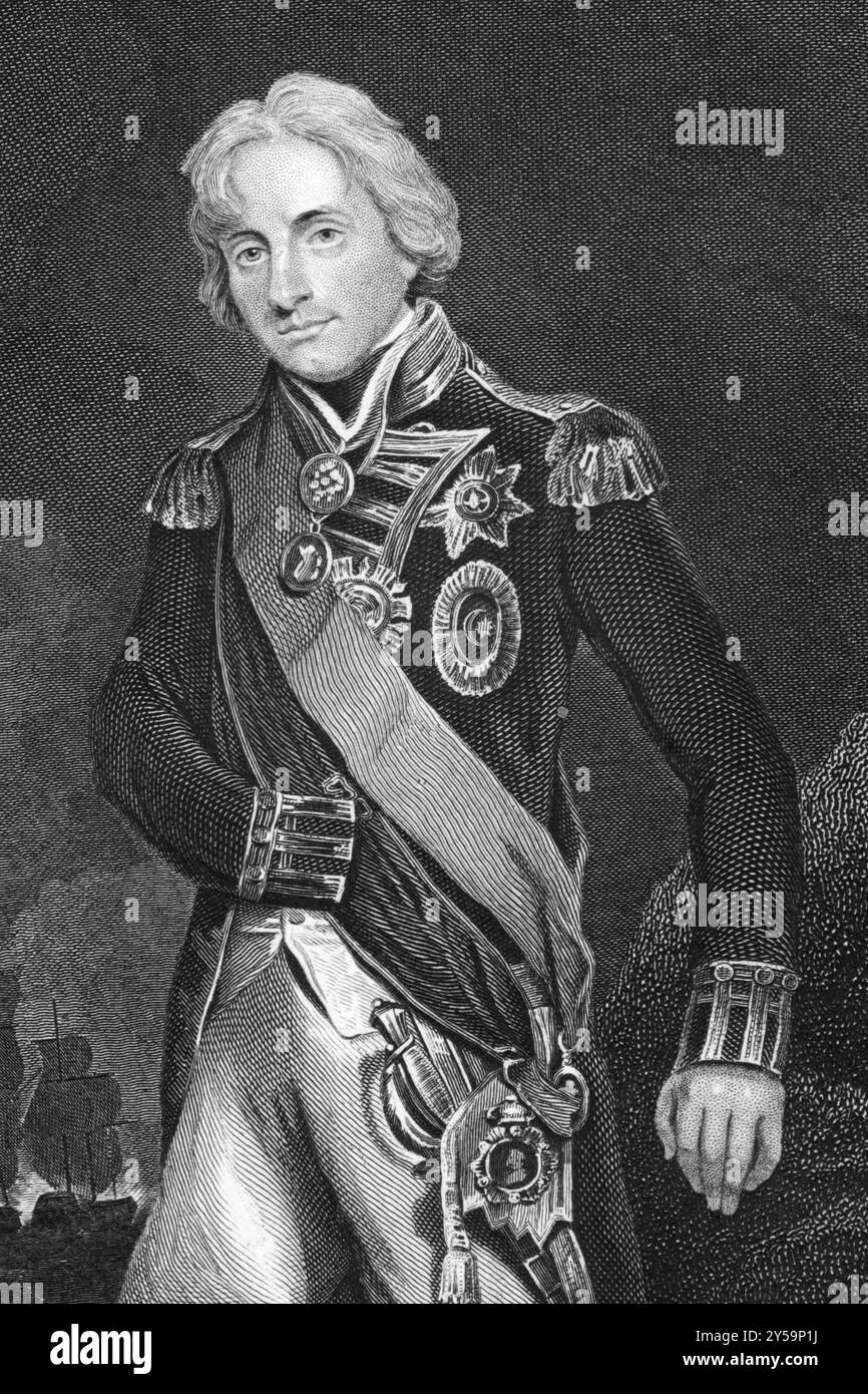 Horatio Nelson, 1er vicomte Nelson (1758-1805) sur gravure des années 1800 Officier du drapeau anglais célèbre pour son service dans la Royal Navy, en particulier d Banque D'Images