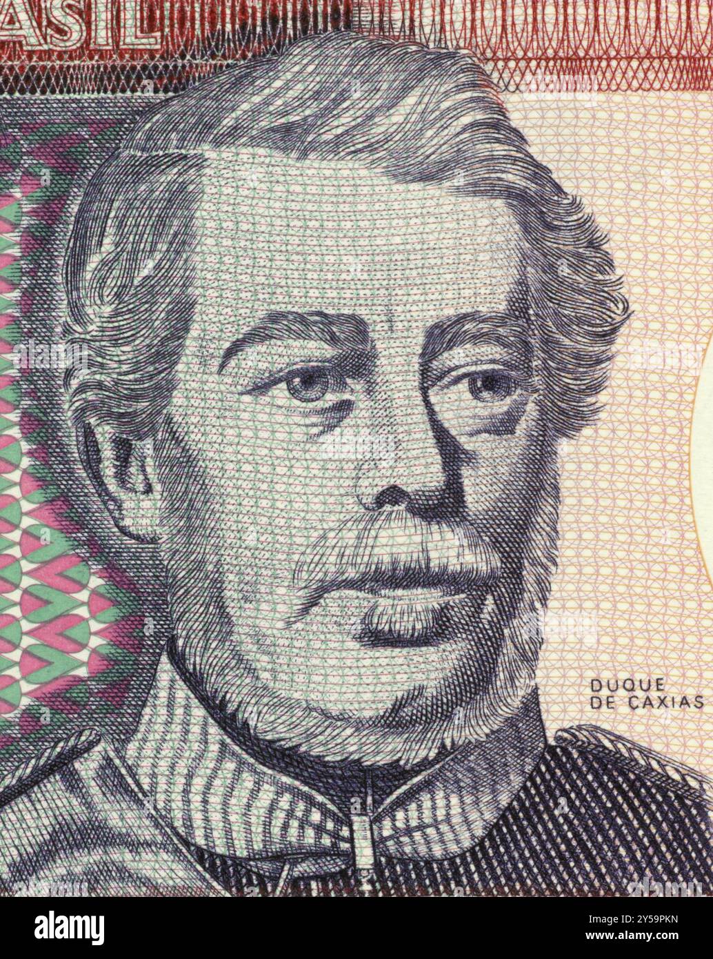 Duque de Caxias sur billet de 100 Cruzerios 1984 du Brésil. Chef militaire et homme d'État Banque D'Images