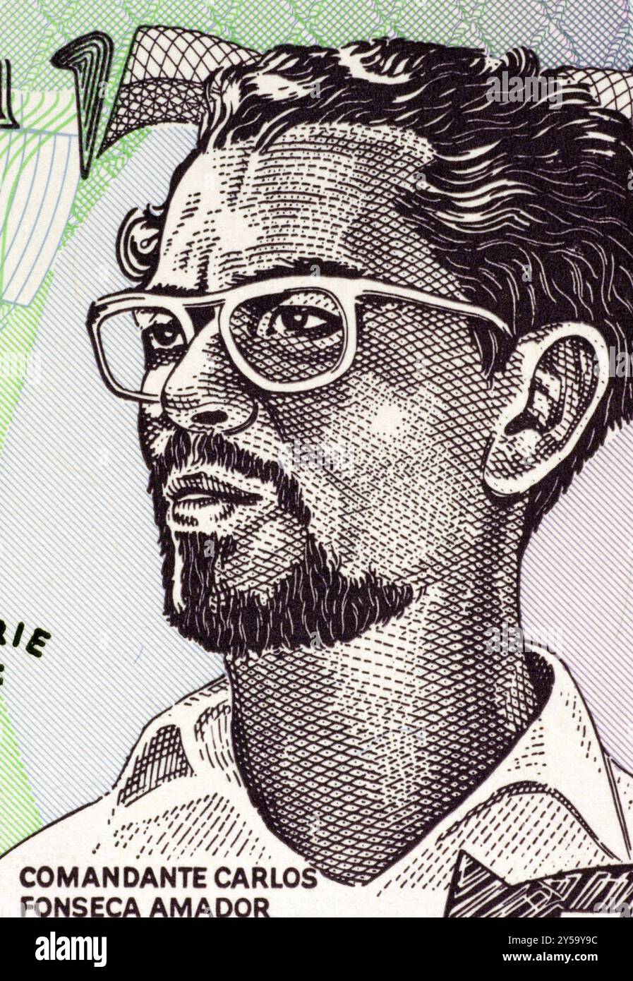 Carlos Fonseca (1936-1976) sur le billet de 50 Cordobas 1984 du Nicaragua. Professeur et bibliothécaire nicaraguayen qui a fondé la sandiniste National Liberatio Banque D'Images