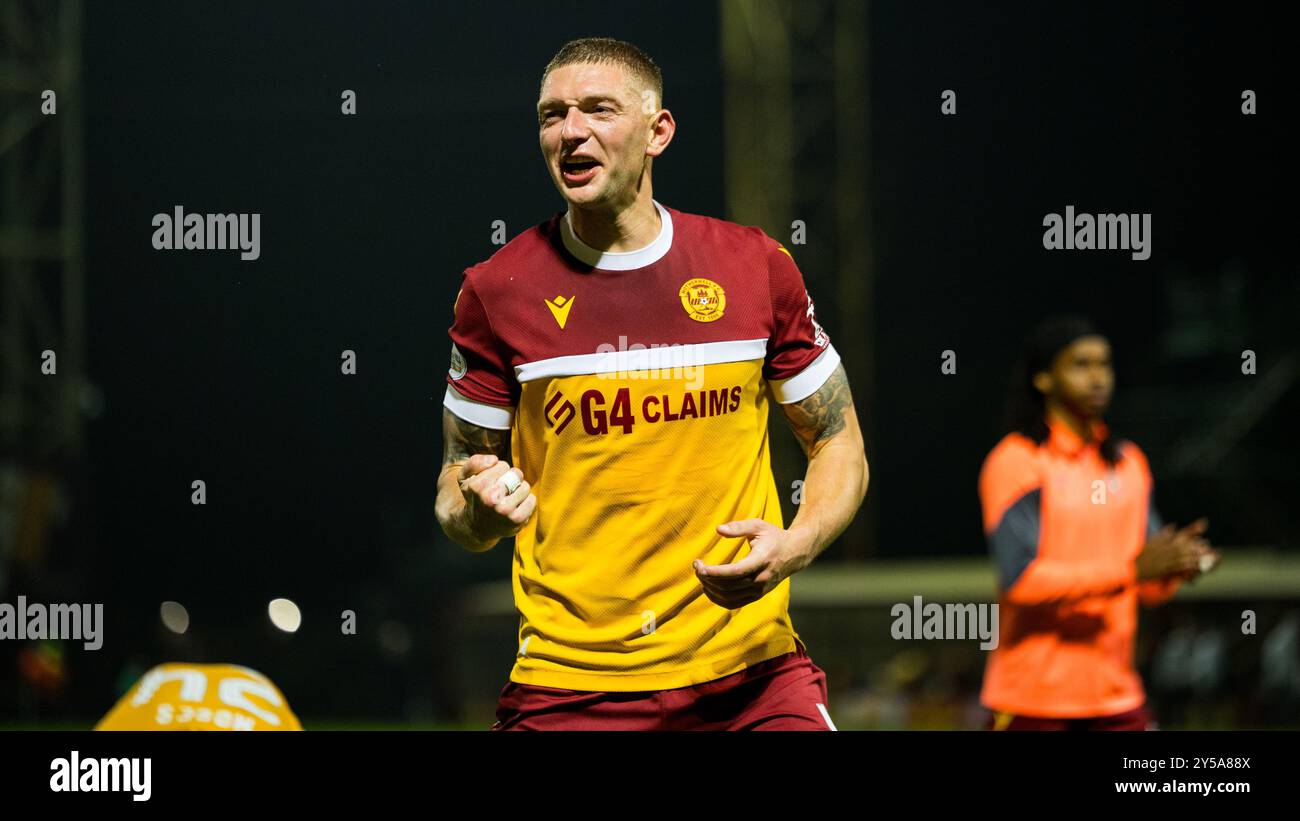 Motherwell, Écosse. 20 septembre 2024. Liam Gordon (4 - Motherwell) à temps plein Motherwell vs Dundee United - premier Sports Cup Quarter final crédit : Raymond Davies / Alamy Live News Banque D'Images