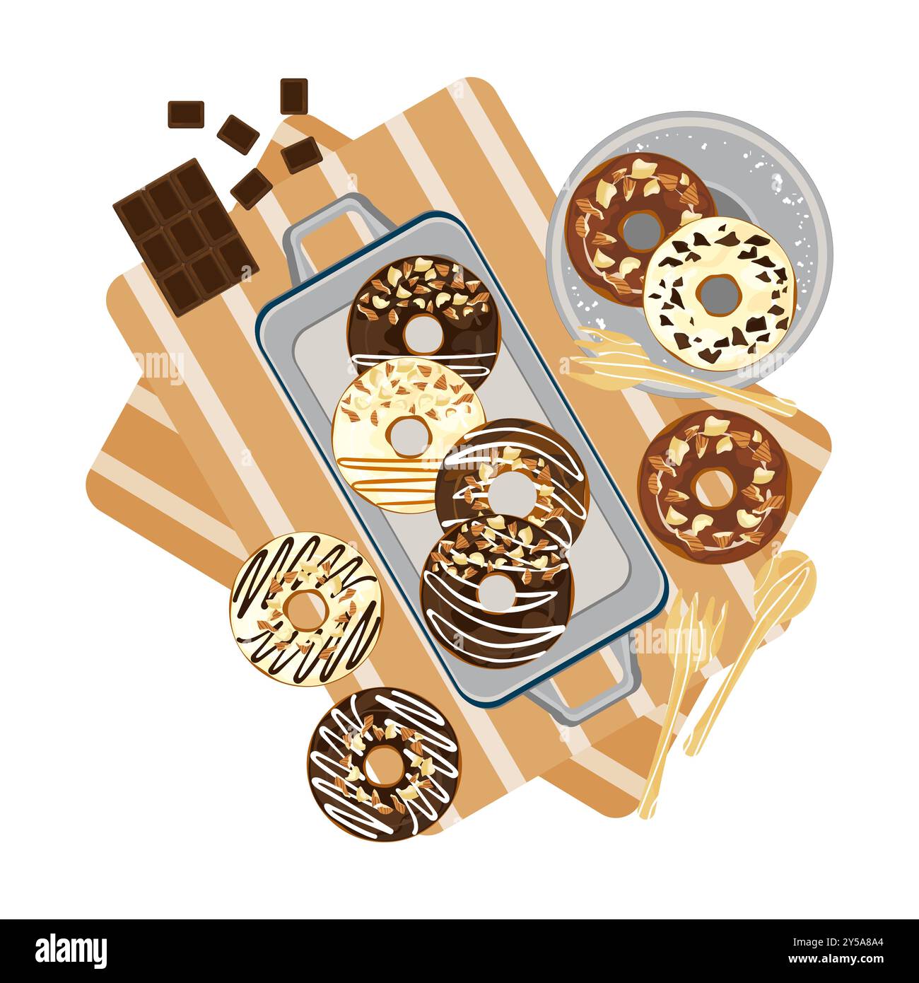 Ensemble d'illustrations d'icône de vecteur de nourriture boulangerie pour la cuisson, pain, cuisine, illustration de beignets, desserts, frais et délicieux. Pour l'emballage, les étiquettes, Illustration de Vecteur