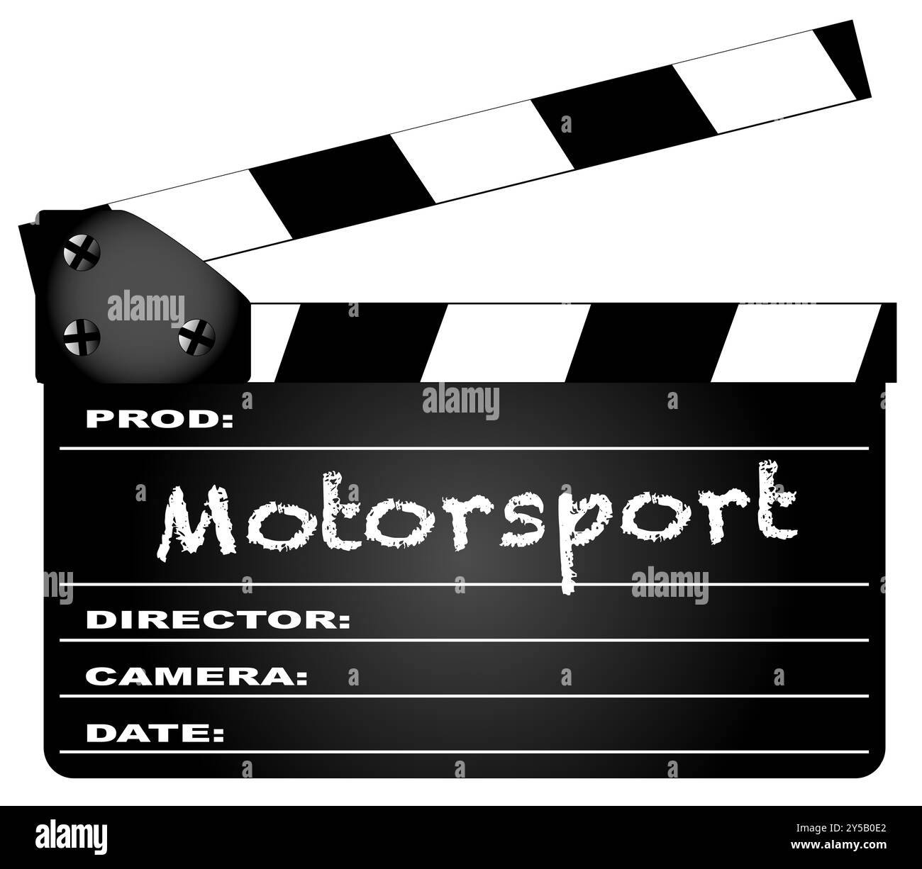 Un claquette de film typique avec la légende Motorsport isolé sur blanc. Banque D'Images
