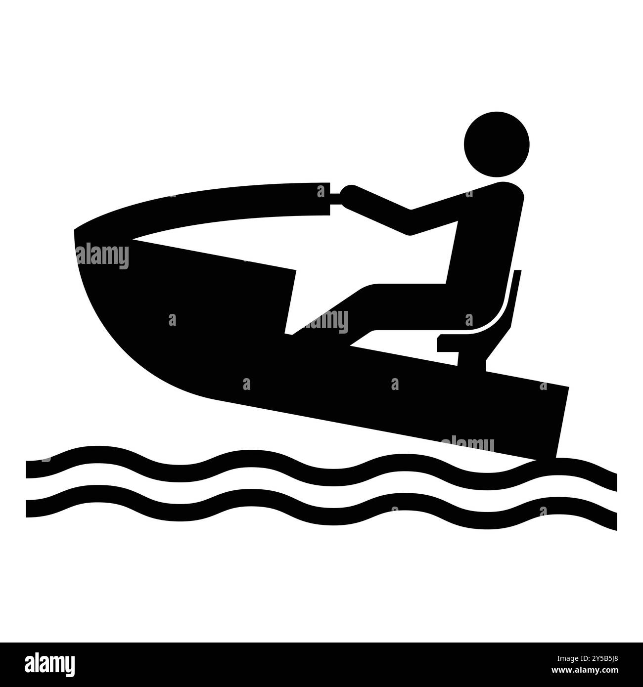 Une silhouette simple d'une personne profitant d'une promenade tranquille dans un petit bateau sur l'eau lisse, transmettant la joie des loisirs et de l'aventure en plein air. Illustration de Vecteur