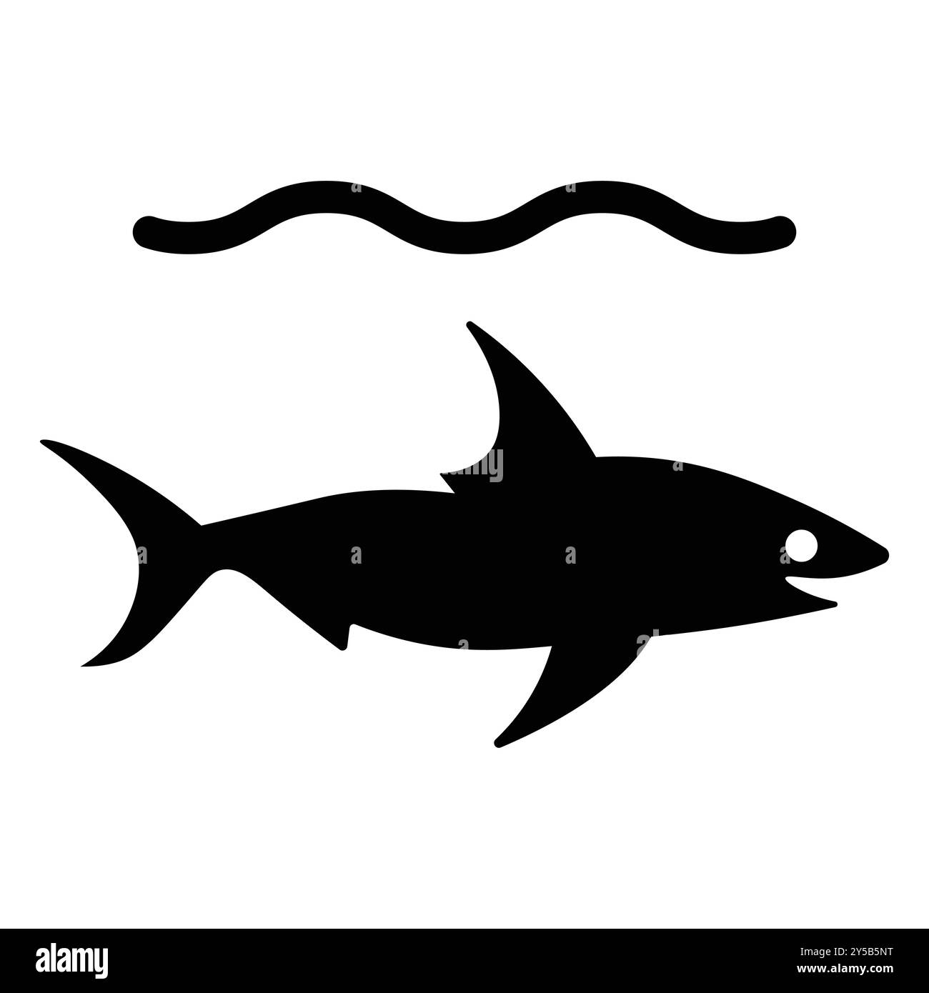 Cette icône de requin minimaliste dispose d'un design élégant avec des vagues au-dessus, parfait pour les projets sur le thème de l'océan, le matériel éducatif, ou des idées de décor moderne. Illustration de Vecteur