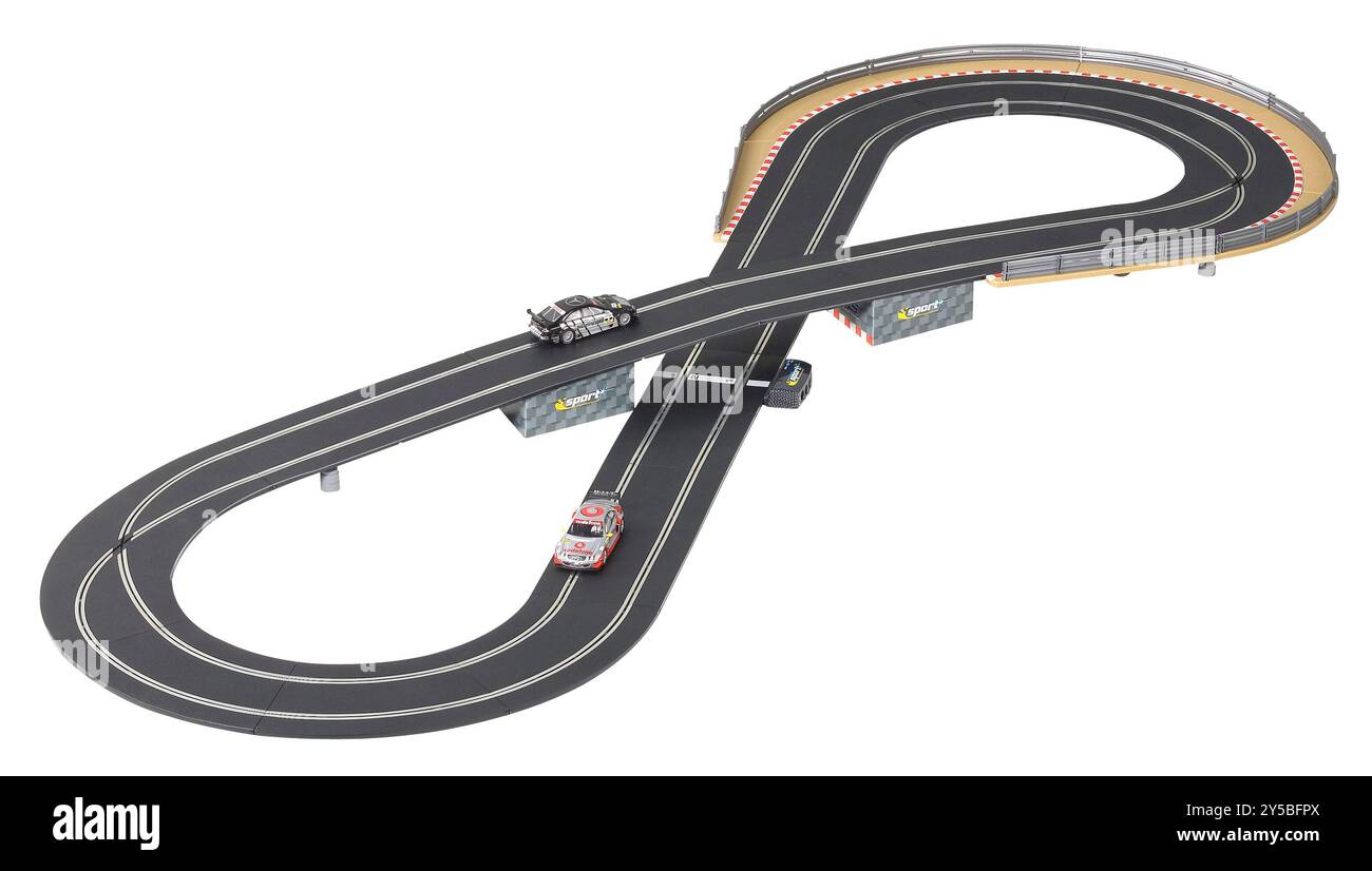 Slot car Racing Track sur fond blanc Banque D'Images
