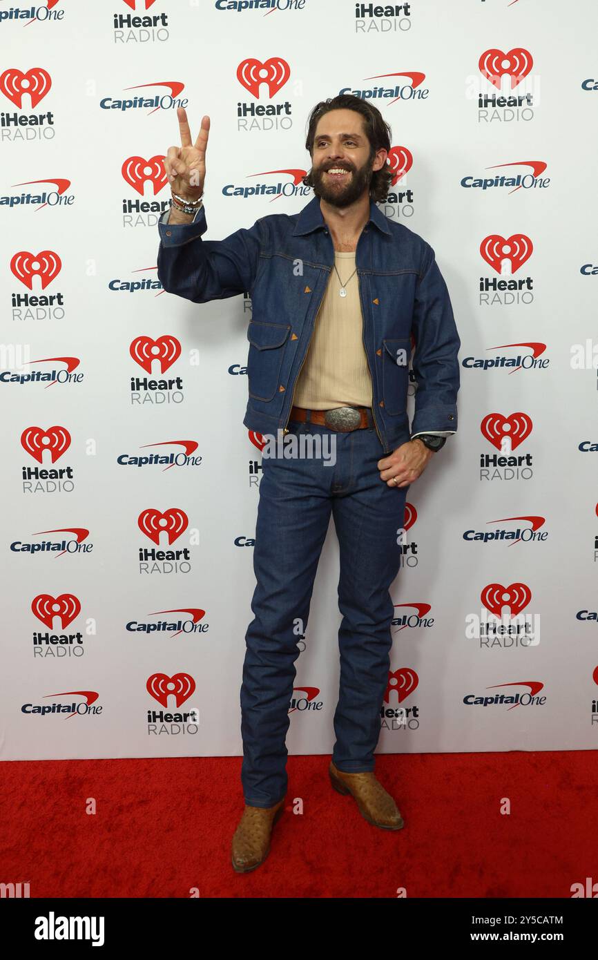 Las Vegas, États-Unis. 20 septembre 2024. Le chanteur country Thomas Rhett arrive au iHeartRadio Music Festival à T-Mobile Arena de Las Vegas, Nevada, le vendredi 20 septembre 2024. Photo de James Atoa/UPI crédit : UPI/Alamy Live News Banque D'Images