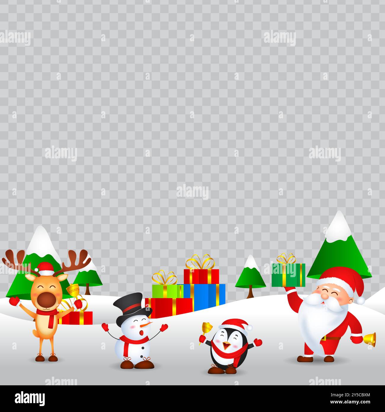 Illustration vectorielle de dessin animé de Noël avec des cadeaux et arbre de Noël sur fond transparent Illustration de Vecteur