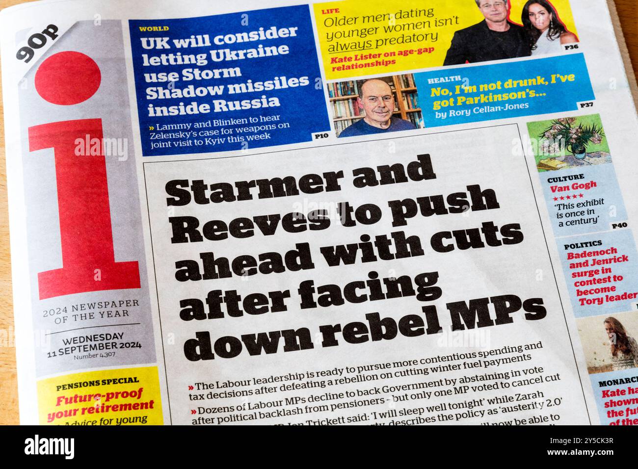 11 septembre 2024. Le titre du journal i lit Starmer et Reeves pour aller de l'avant avec des coupures après avoir affronté les députés rebelles. Banque D'Images
