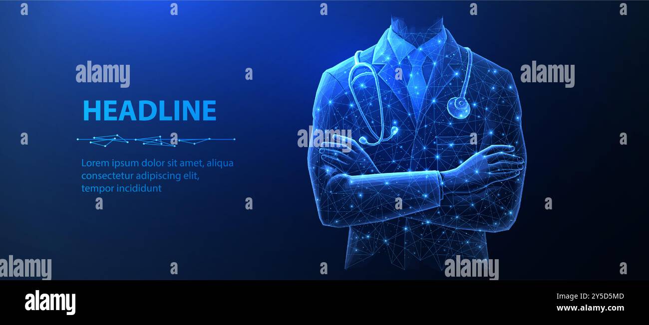 Docteur en IA numérique en ligne. Système de santé, technologie de médecine hospitalière. Illustration de Vecteur
