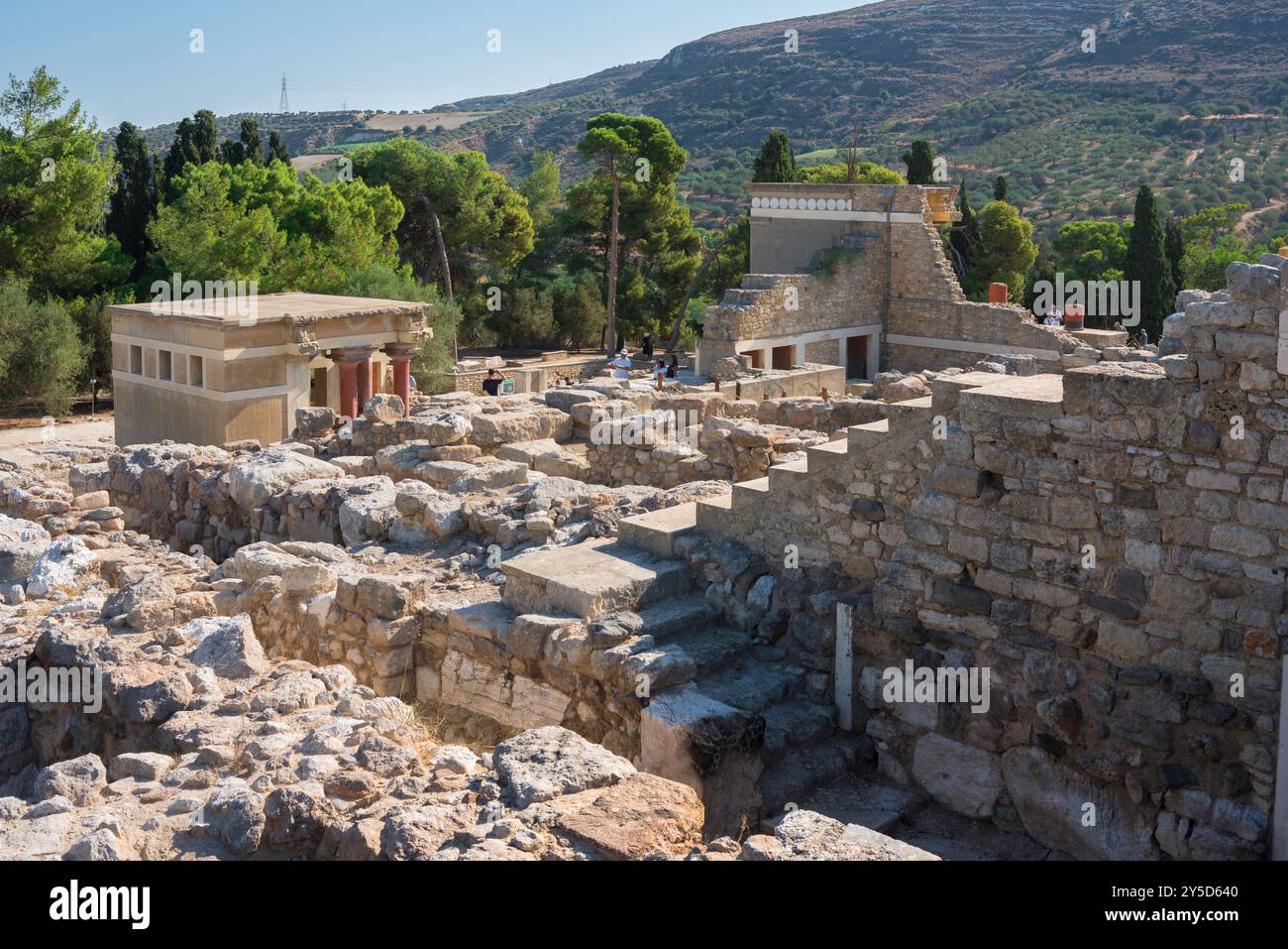 Ruines de la Grèce antique, vue sur les vastes ruines de l'ancien palais minoen de Knossos en Crète, Grèce. Banque D'Images