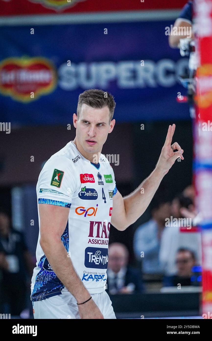 4 Jan Kozamernik (Itas Trentino) lors de Itas Trentino vs Vero volley Monza, match de volleyball Italien Supercoupe hommes à Florence, Italie, le 21 septembre 2024 Banque D'Images