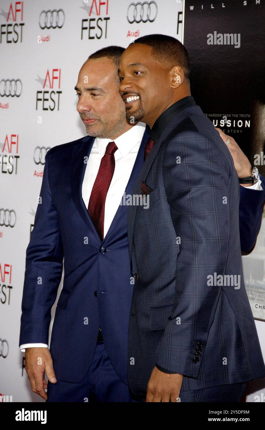 Peter Landesman et Will Smith au Gala de la pièce maîtresse du AFI FEST 2015, première de « commotion » au TCL Chinese Theatre à Hollywood, États-Unis, le 10 novembre 2015. Banque D'Images