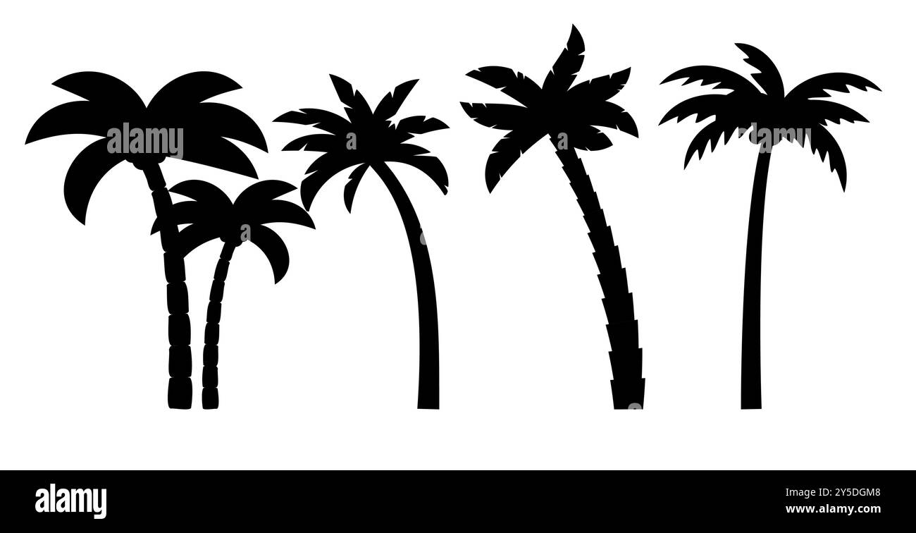 Palm arbre vecteur île noix de coco dessin animé noir icône.Palmtree Island désert isolé icône tropicale Illustration de Vecteur