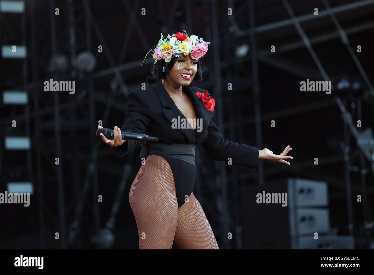 Janelle Monáe, chanteuse américaine de soul et RNB, se produit au Sziget Festival à Budapest, en Hongrie Banque D'Images
