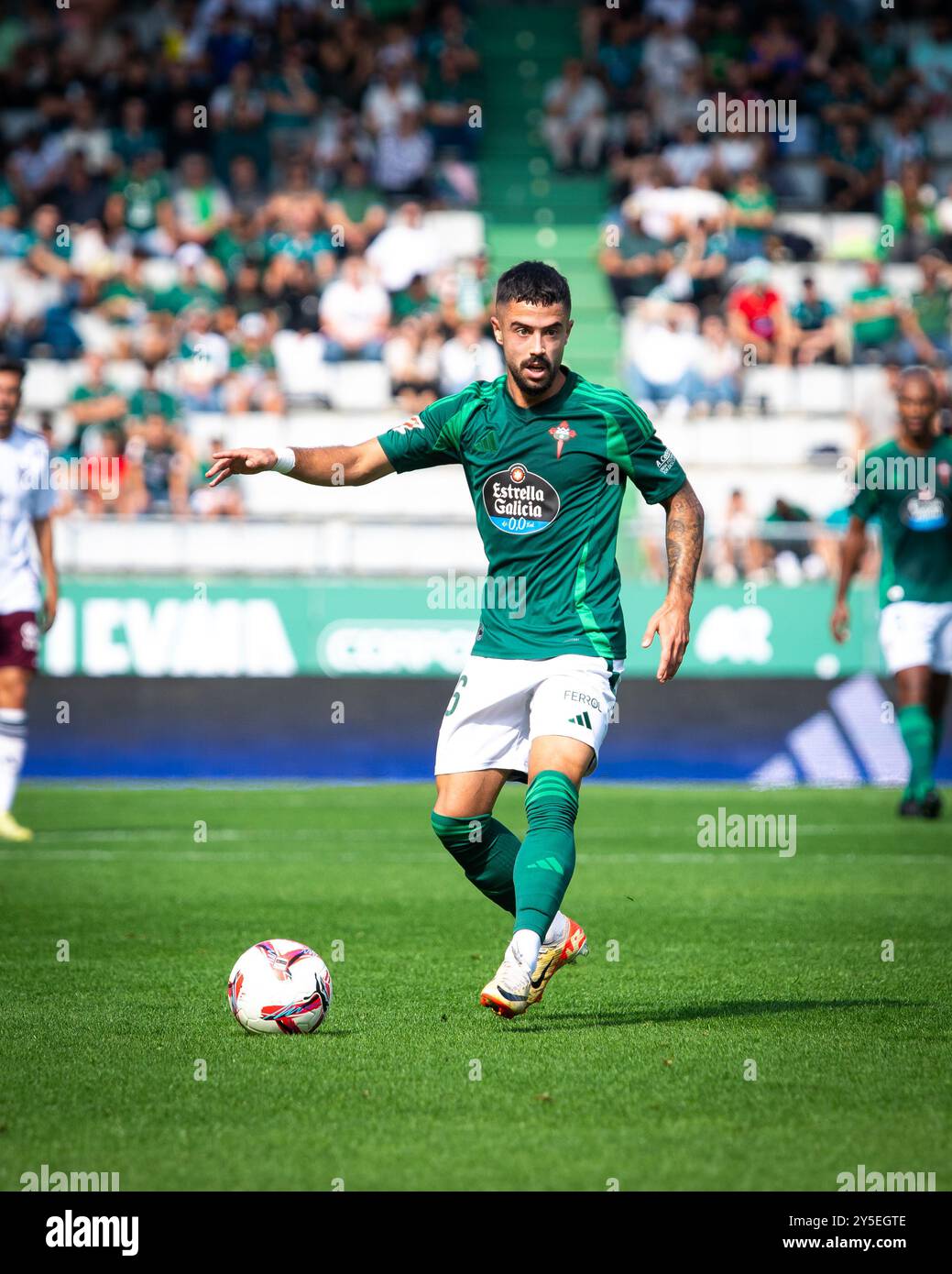 Ferrol, Espagne. 21 septembre 2024. Hypermotion League. Jour 6. Racing Club Ferrol vs Albacete Balompie. Un stade Malata. Alvaro Sanz pendant le match. Banque D'Images