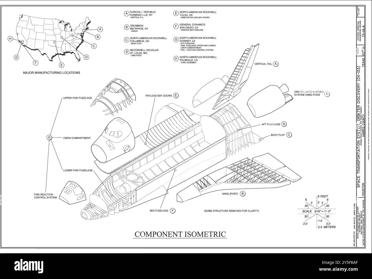 Port Isométrique - Space Transportation System, Orbiter Discovery (OV-103), Lyndon B. Johnson Space Center, 2101 NASA Parkway, Houston, Harris County, T. Illustration de Vecteur