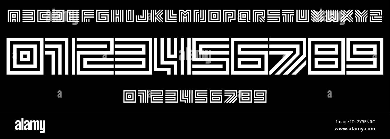 Police labyrinthe géométrique, lignes structurées audacieuses, motifs carrés complexes pour une marque futuriste, des designs technologiques, une marque sportive, des numéros de maillot, une équipe Illustration de Vecteur