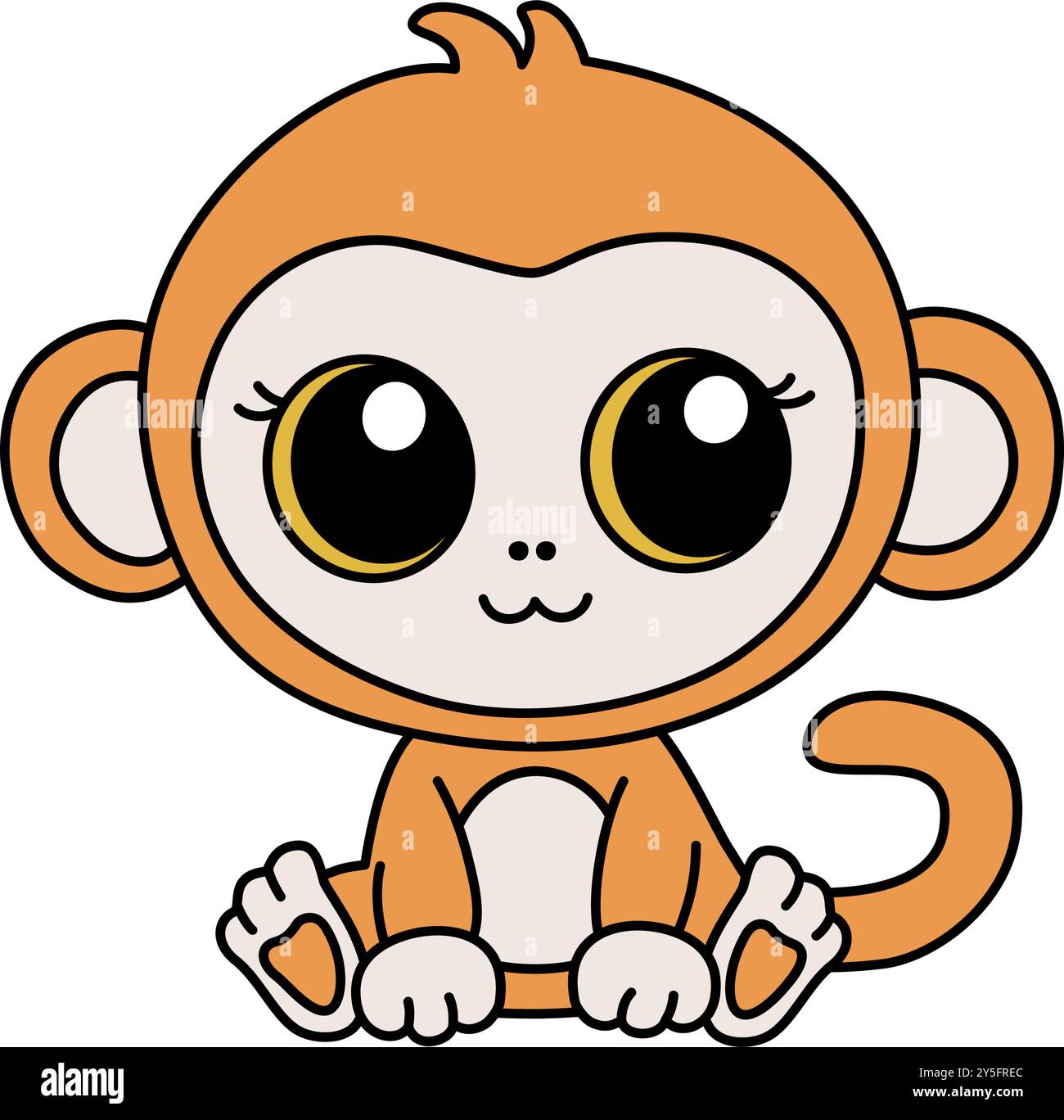 Zodiaque singe chinois animal de l'icône de signe du nouvel an. Asiatique kawaii style mignon illustration isolée de la mascotte singe. Adorable copycat orange avec de grands yeux Illustration de Vecteur