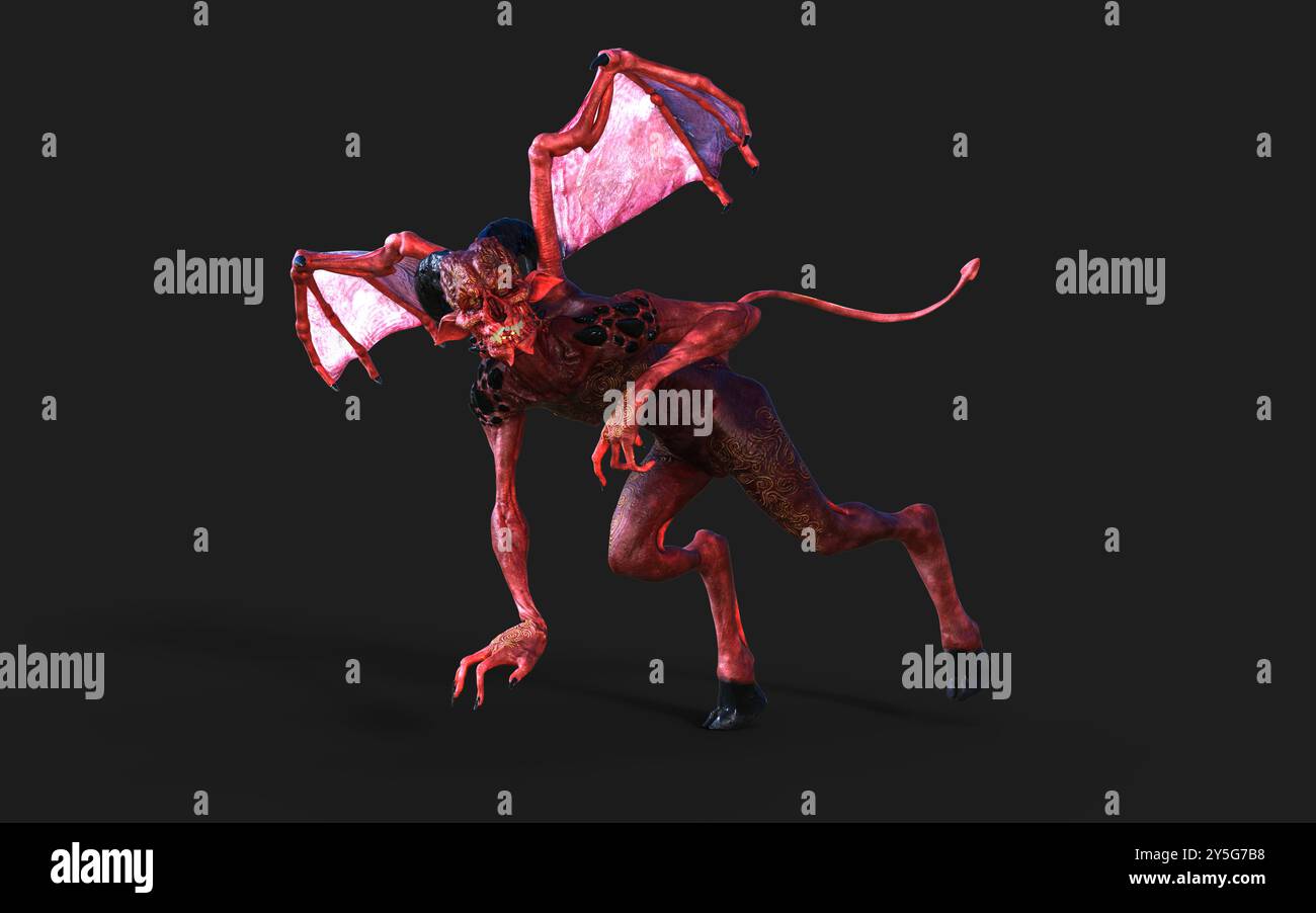 Fantasy 3d illustration Post de Demon et Devil Red Wings avec Clipping Path. Banque D'Images
