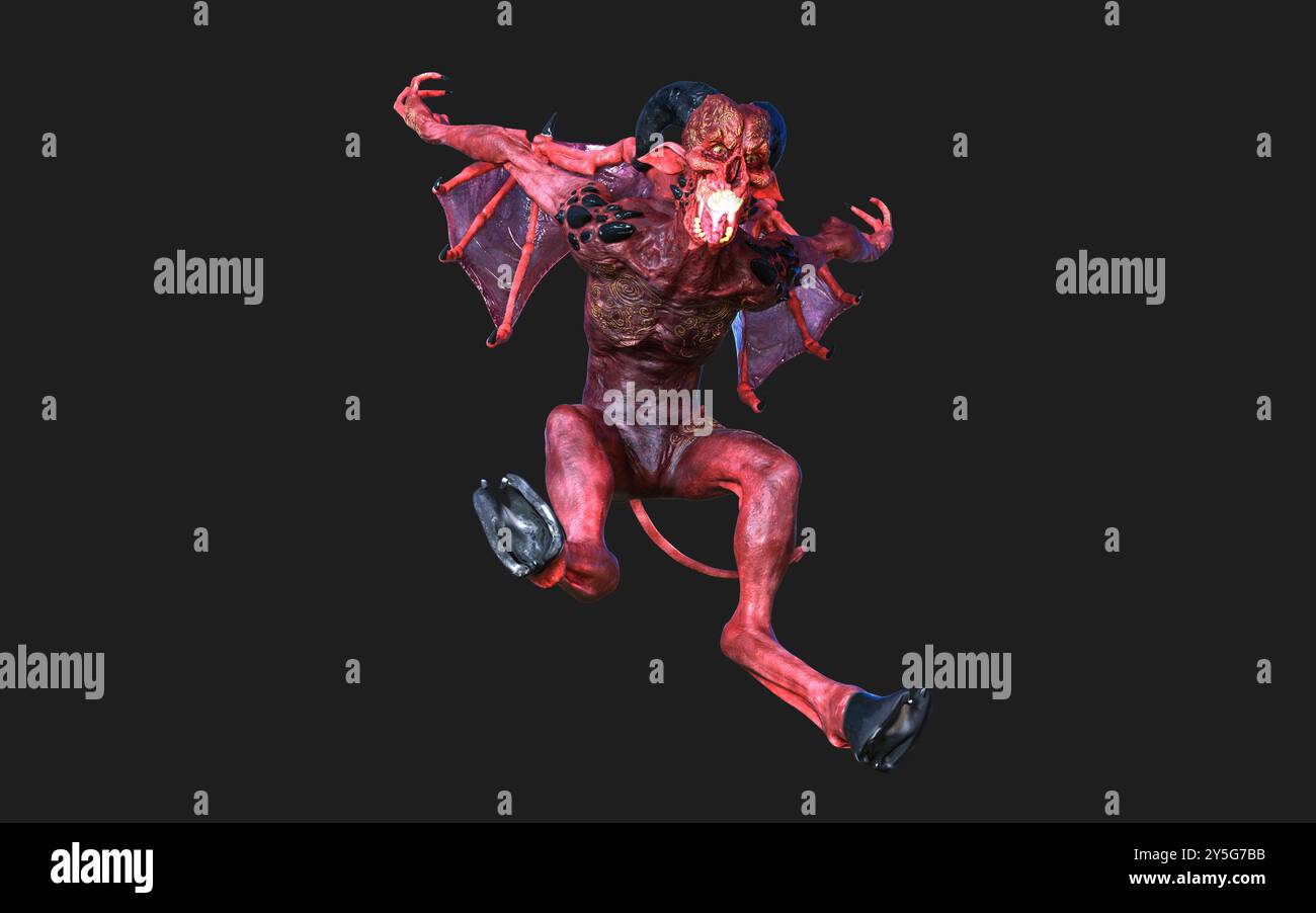 Fantasy 3d illustration Post de Demon et Devil Red Wings avec Clipping Path. Banque D'Images