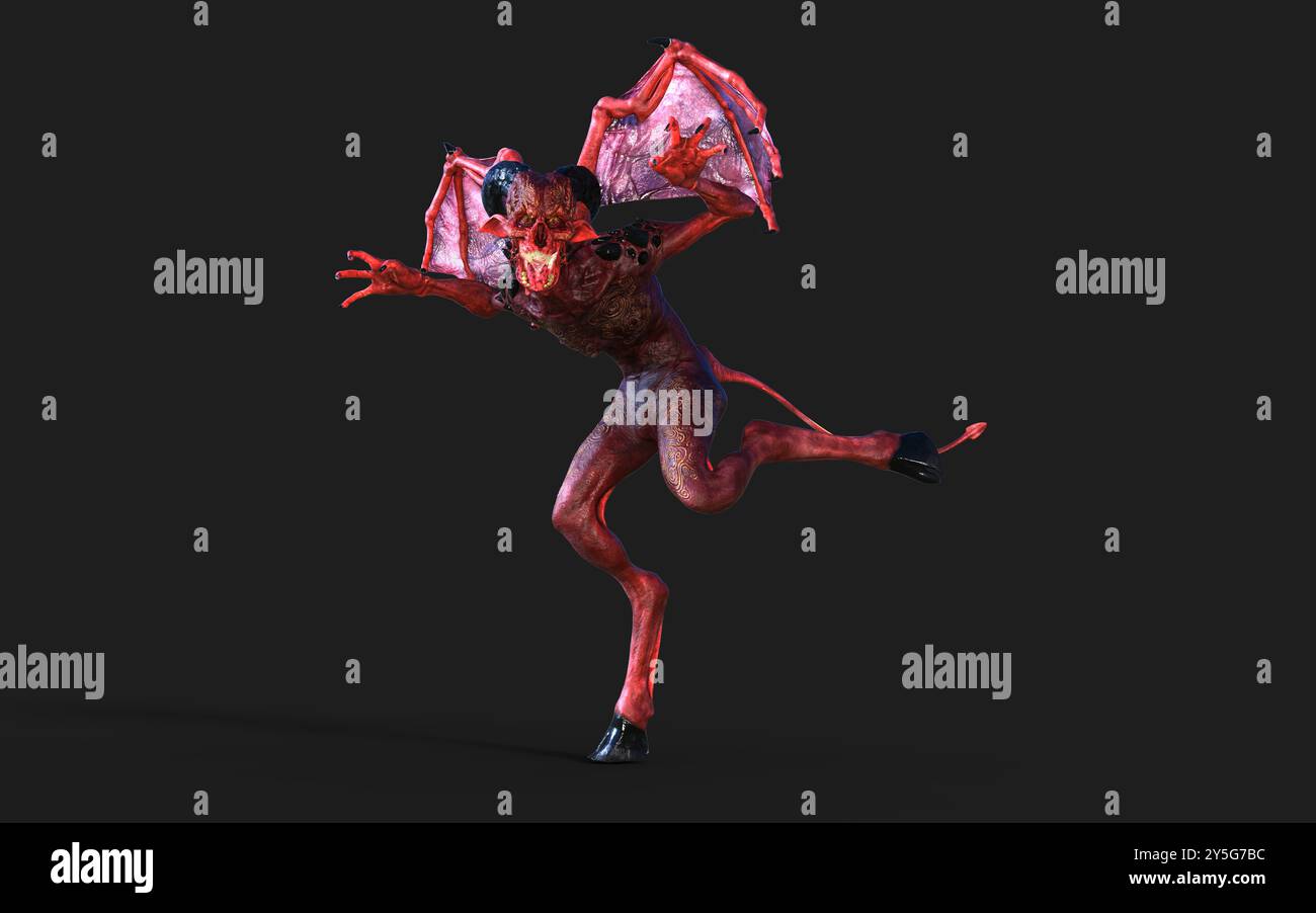 Fantasy 3d illustration Post de Demon et Devil Red Wings avec Clipping Path. Banque D'Images