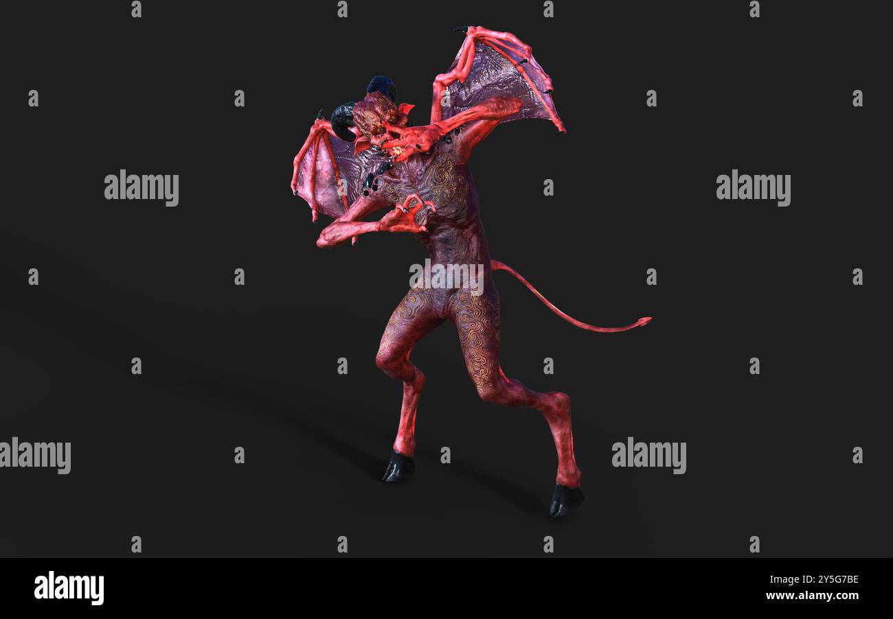 Fantasy 3d illustration Post de Demon et Devil Red Wings avec Clipping Path. Banque D'Images