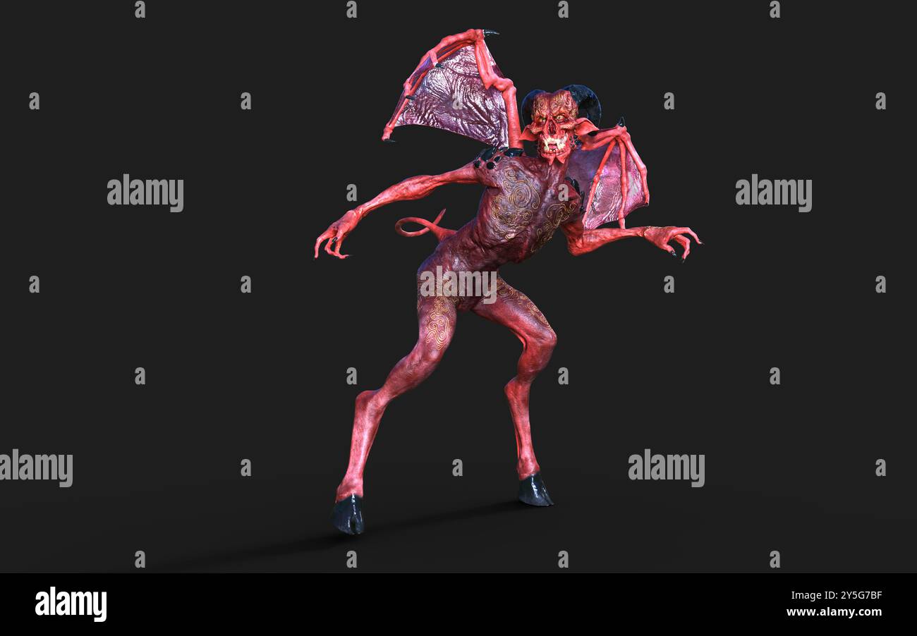 Fantasy 3d illustration Post de Demon et Devil Red Wings avec Clipping Path. Banque D'Images