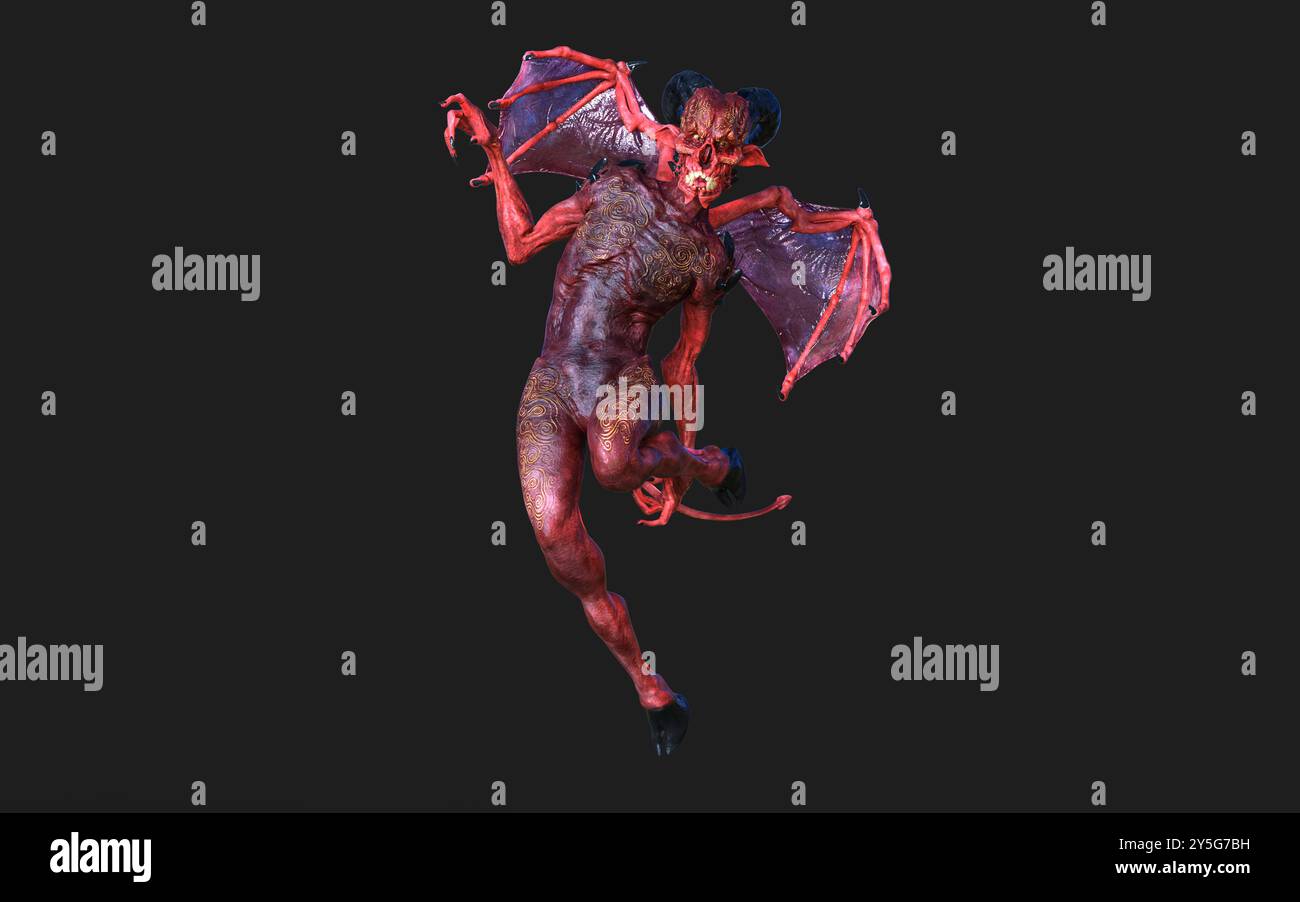 Fantasy 3d illustration Post de Demon et Devil Red Wings avec Clipping Path. Banque D'Images