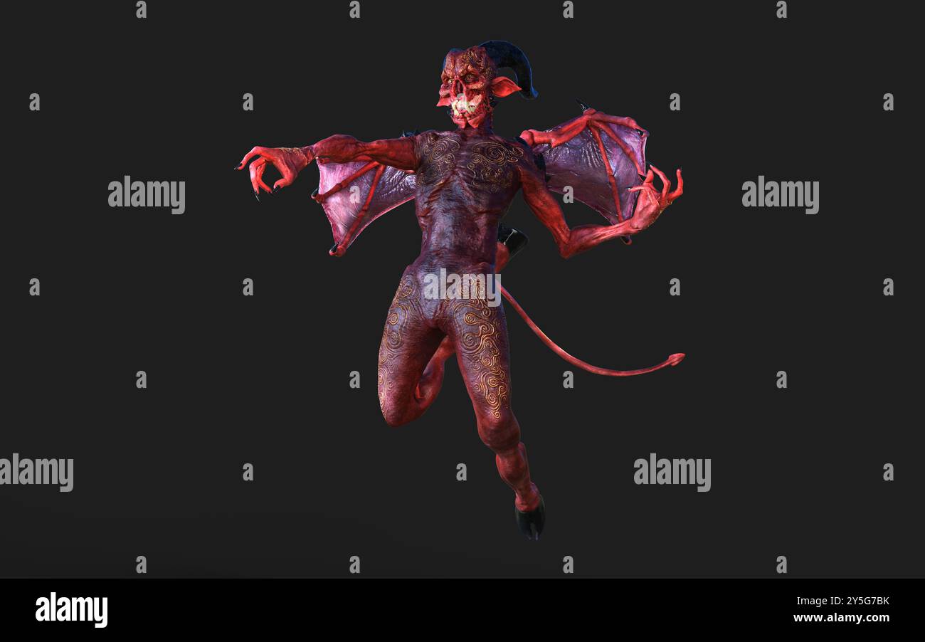 Fantasy 3d illustration Post de Demon et Devil Red Wings avec Clipping Path. Banque D'Images