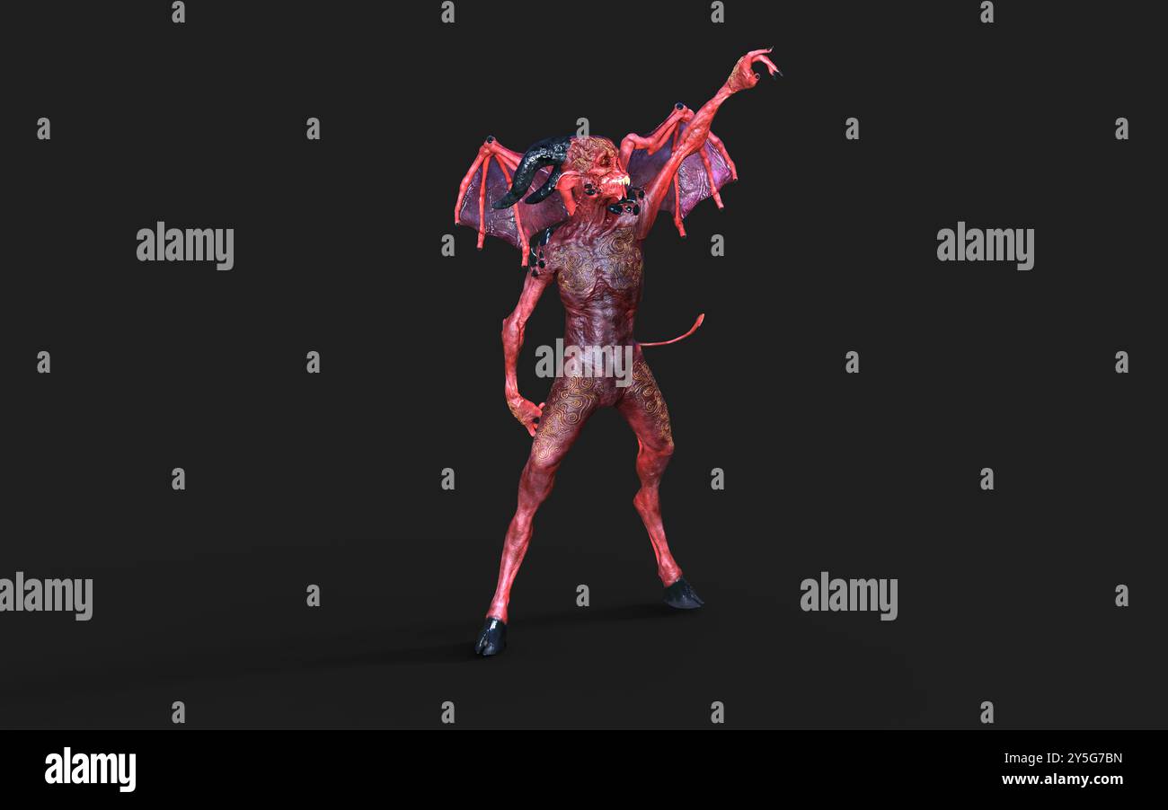 Fantasy 3d illustration Post de Demon et Devil Red Wings avec Clipping Path. Banque D'Images
