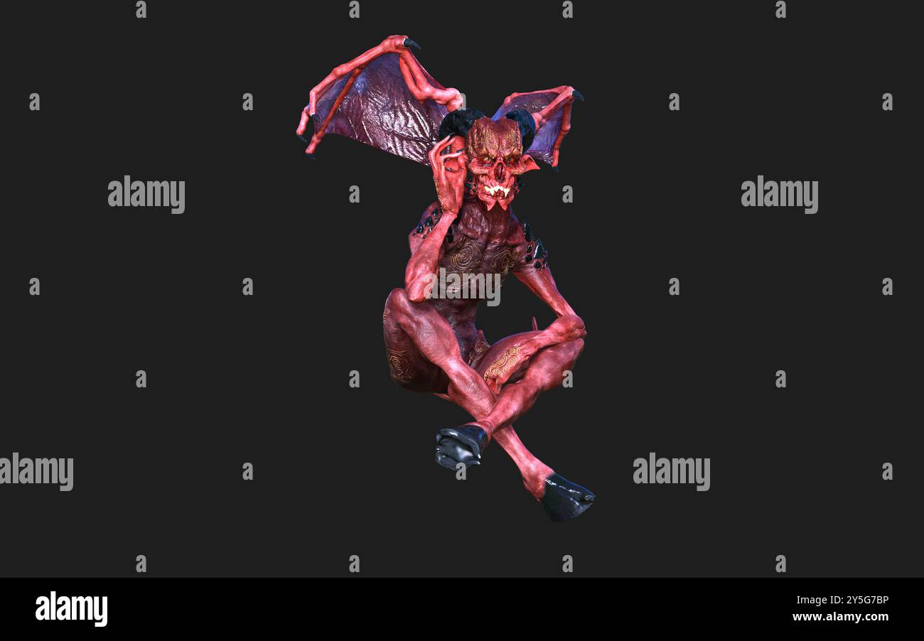 Fantasy 3d illustration Post de Demon et Devil Red Wings avec Clipping Path. Banque D'Images