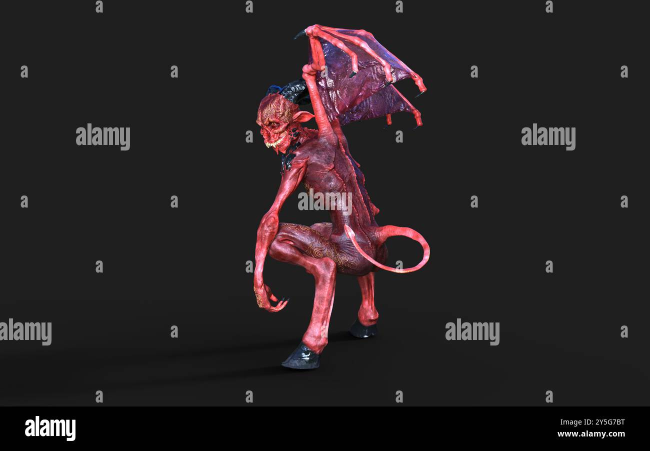 Fantasy 3d illustration Post de Demon et Devil Red Wings avec Clipping Path. Banque D'Images
