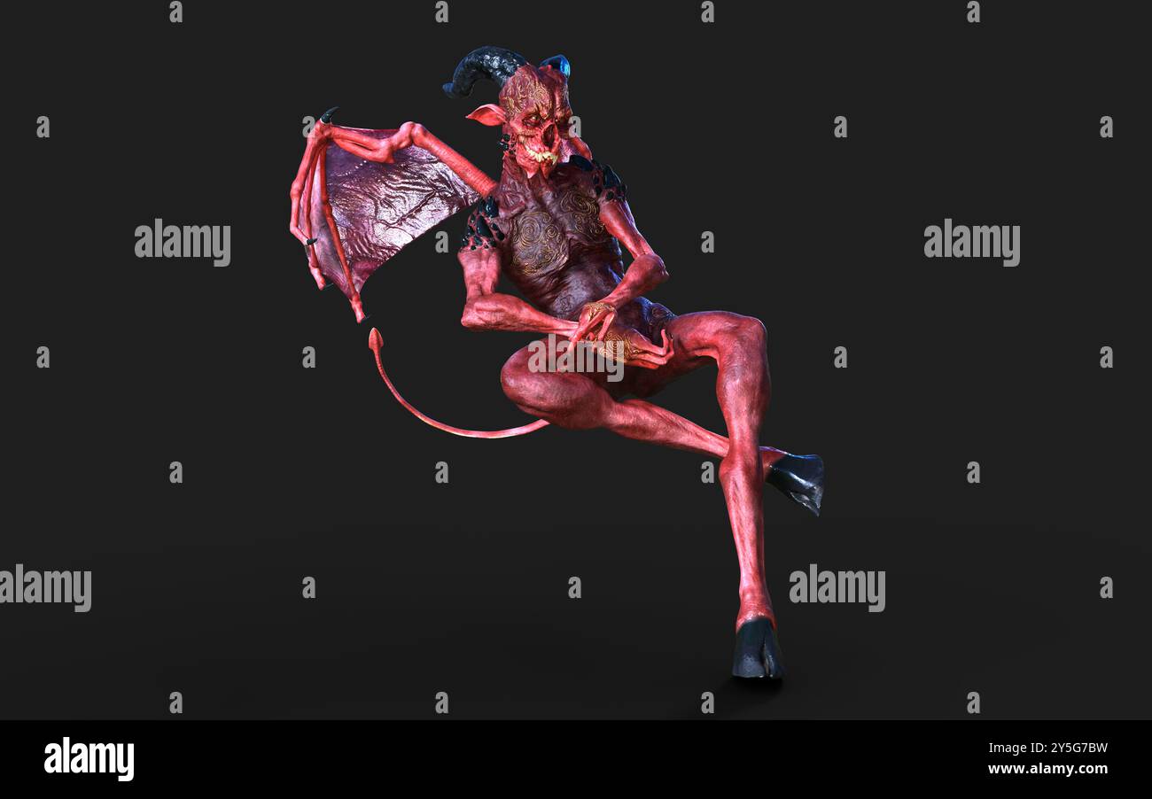 Fantasy 3d illustration Post de Demon et Devil Red Wings avec Clipping Path. Banque D'Images