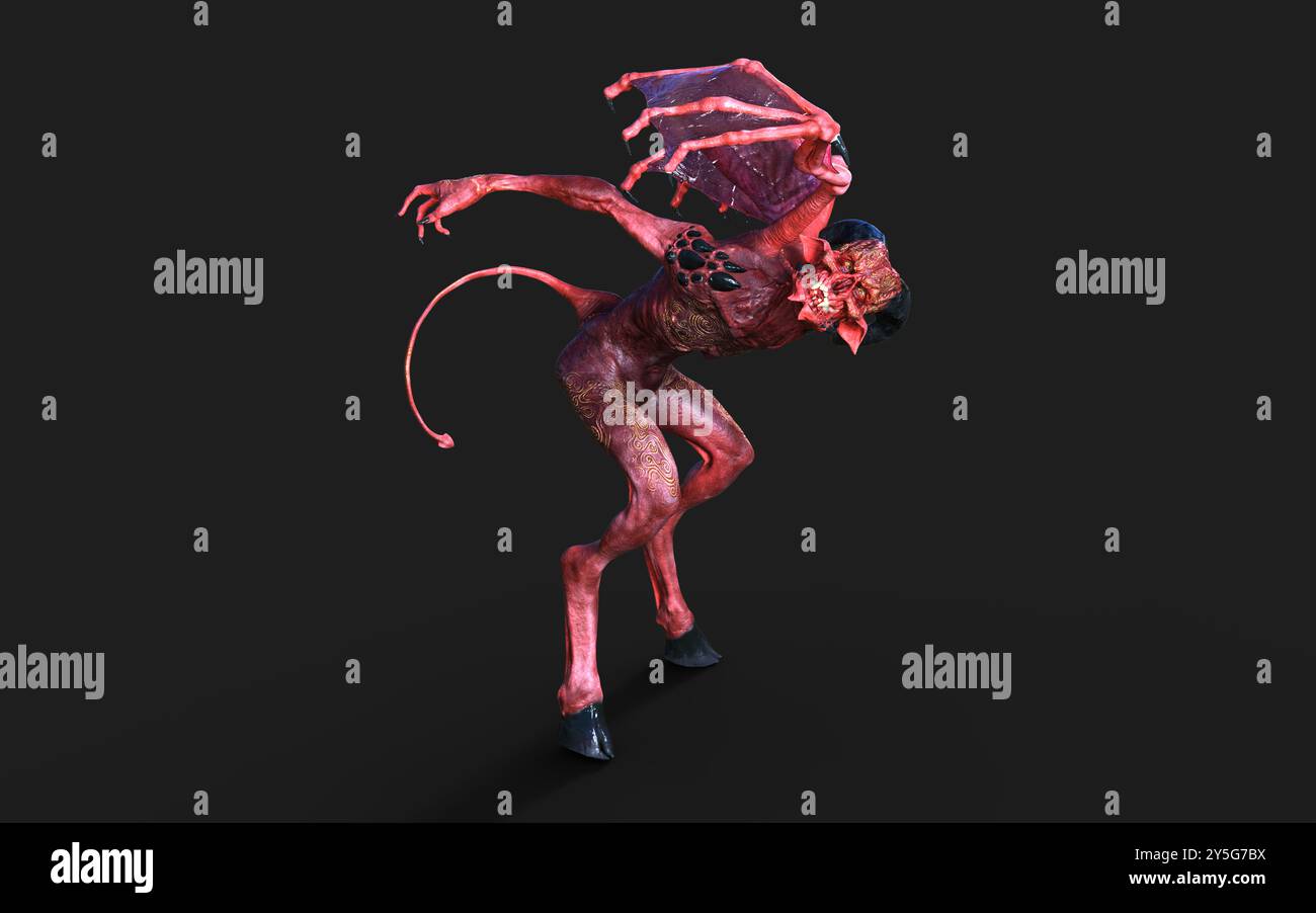 Fantasy 3d illustration Post de Demon et Devil Red Wings avec Clipping Path. Banque D'Images
