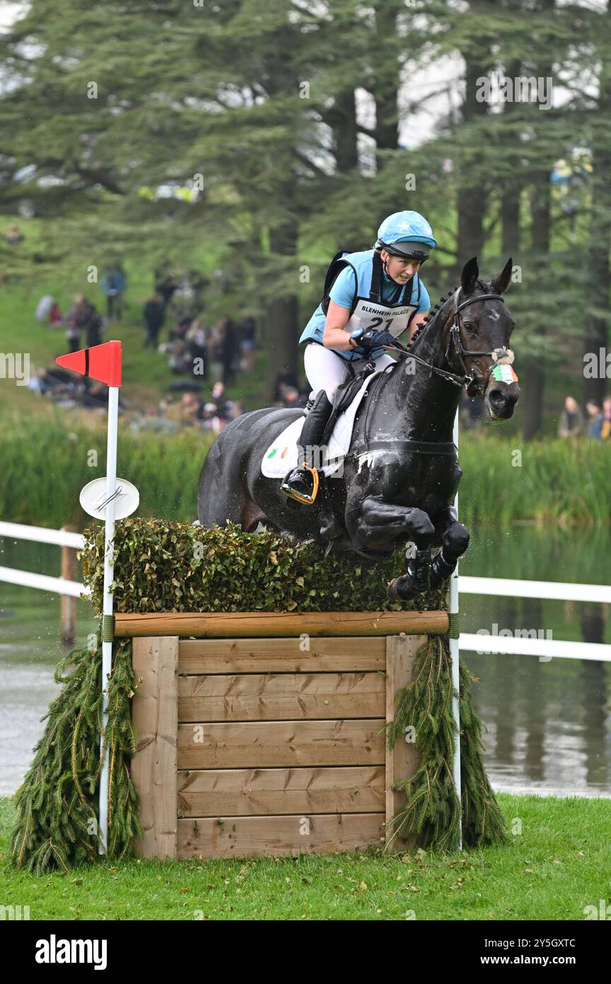 Molly Evans on Wellan Graffiti, phase cross country de la compétition CCI4* -l, Blenheim Palace International Horse Trials 2024, Blenheim Palace, Wood Banque D'Images