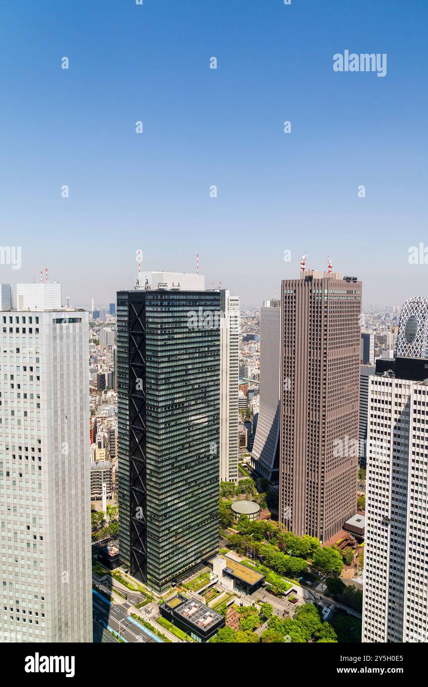 Immeubles de bureaux de grande hauteur et toits de Tokyo vus depuis le plancher d'observation du bâtiment métropolitain de Tokyo. Sumitomo et Shinjuku Center Banque D'Images