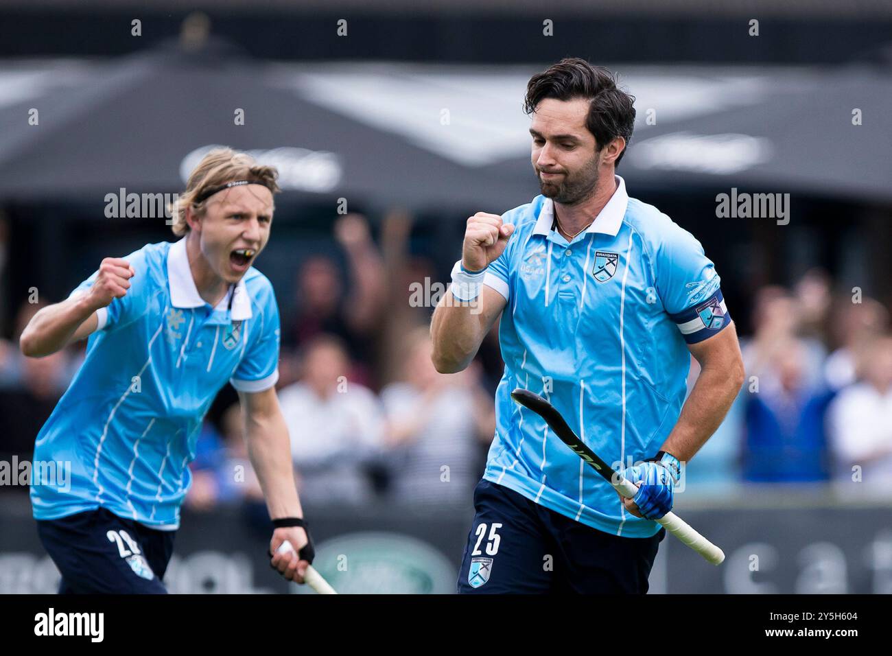 Loick Luypaert de Braxgata célèbre après avoir marqué lors d'un match de hockey entre Braxgata et le Royal Leopold Club, dimanche 22 septembre 2024 à Boom, le jour 3 du championnat belge de hockey de première division. BELGA PHOTO KRISTOF VAN ACCOM Banque D'Images